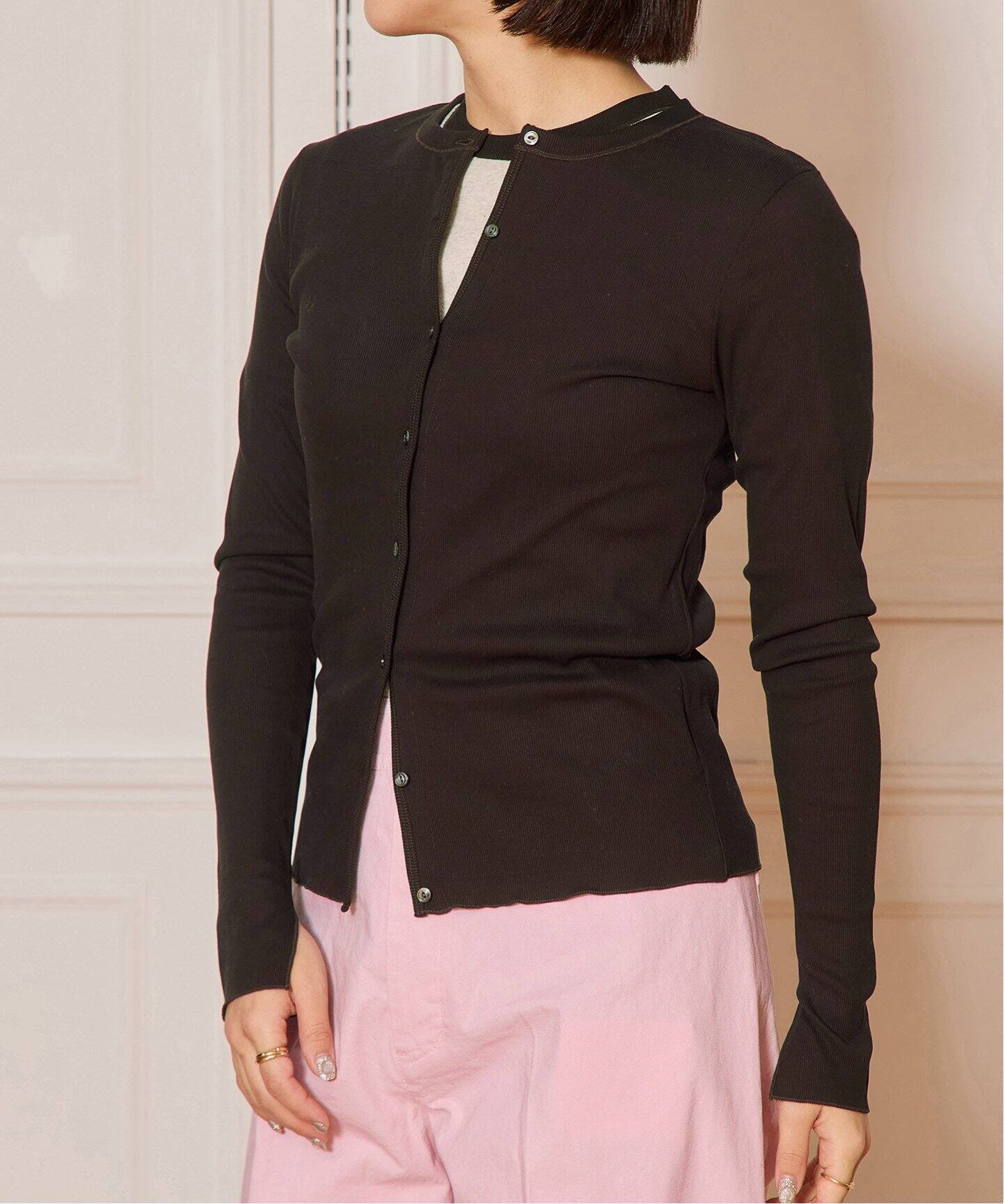 IENA LA BOUCLE ライトリブクルーネックカーディガン（カーディガン  