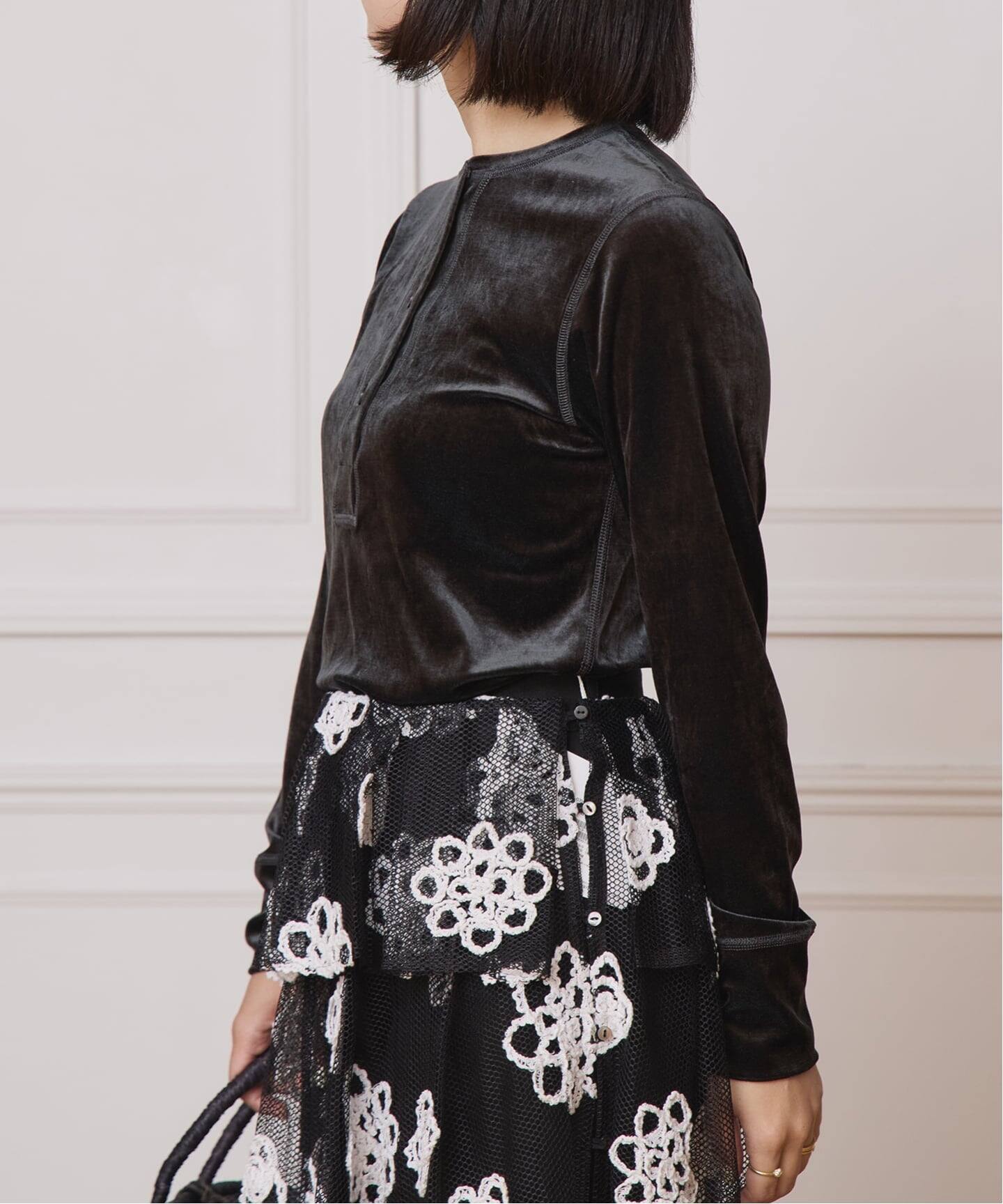 IENA LA BOUCLE トリアセベロアヘンリートップス（Tシャツ／カットソー