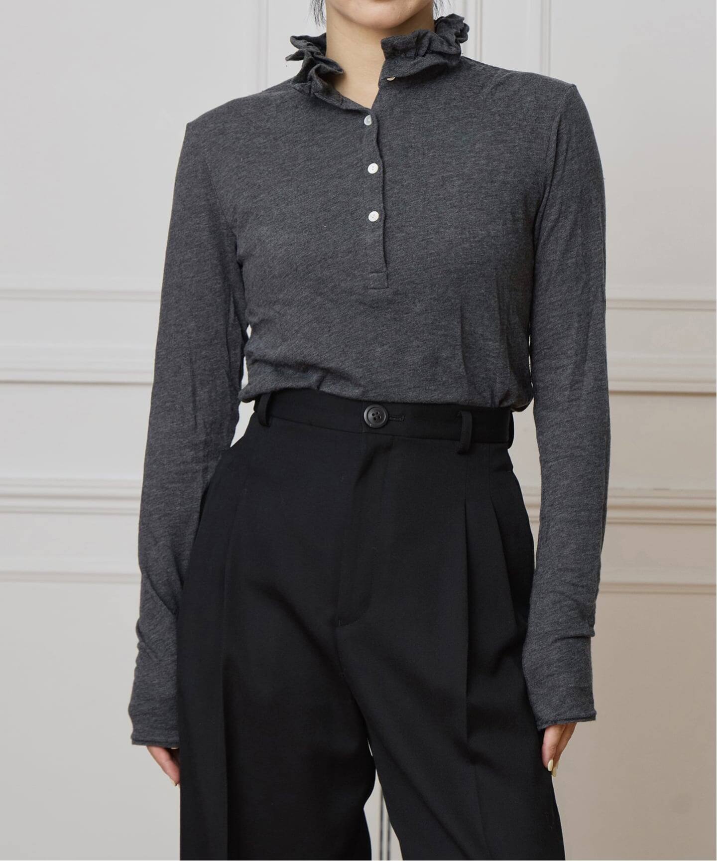 追加》【WEB限定】IENA LA BOUCLE フリルヘンリーネックカットソー（T