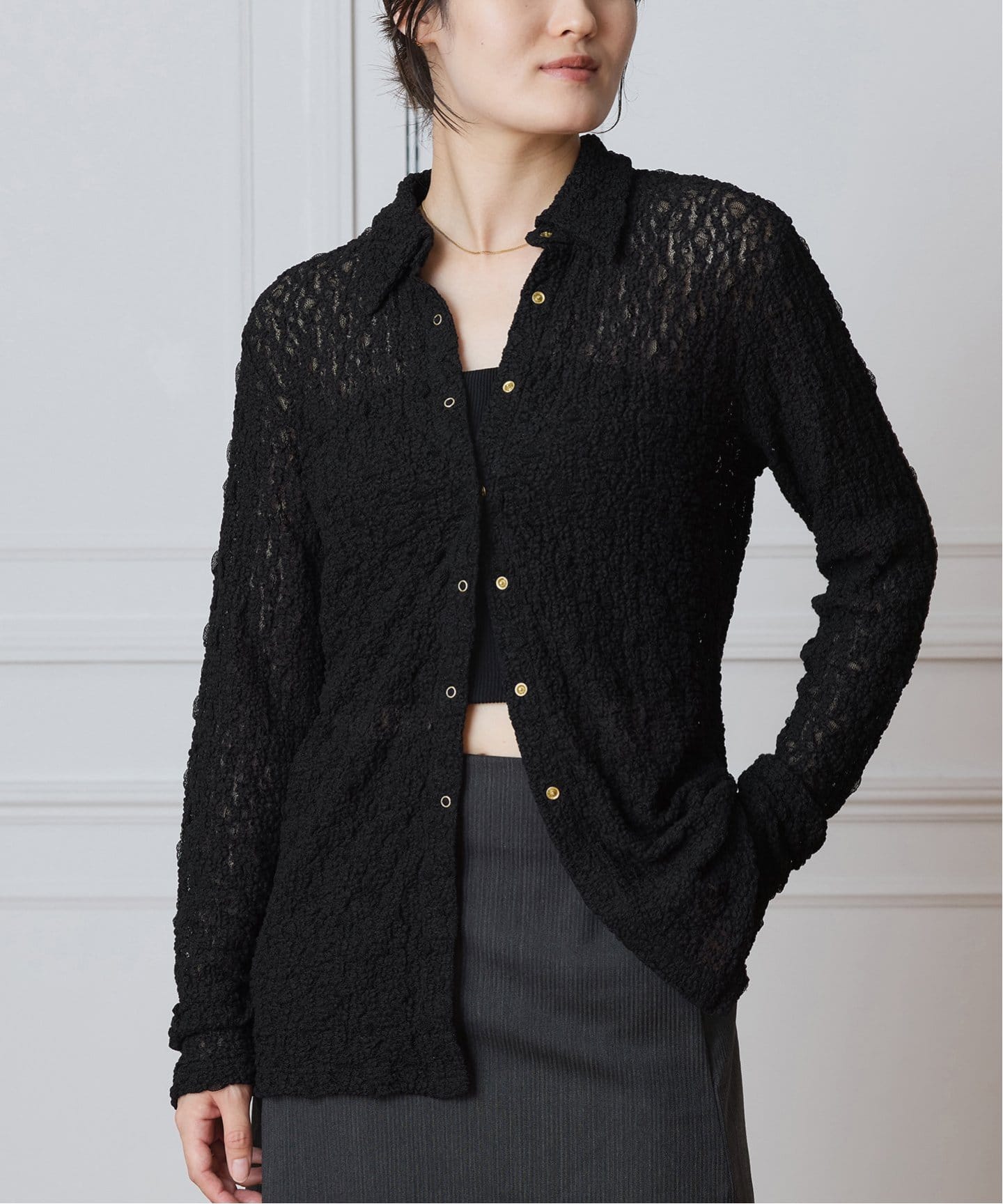 ブラウス シャツ IENA LA BOUCLE ストレッチレースシャツ レディース 予約》IENA LA BOUCLE ストレッチレースシャツ（シャツ
