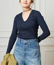 IENA LA BOUCLE コンパクトベアVネックカットソー ネイビー サムネイル