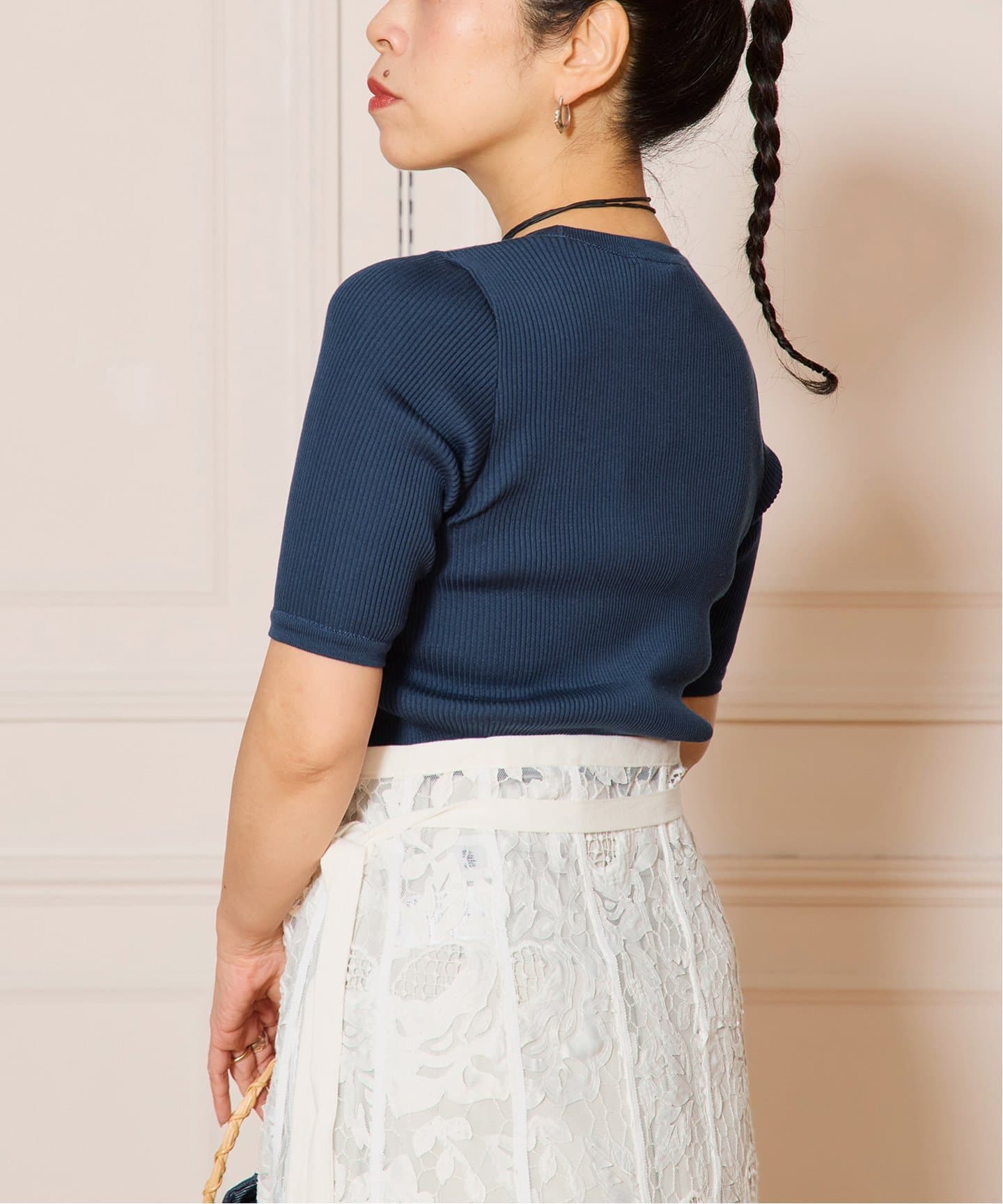 トップス AURALEE COTTON HIGH GAUGE RIB KNIT TEE Auralee Cotton High Gauge Rib Knit Tee in Navy Curated at