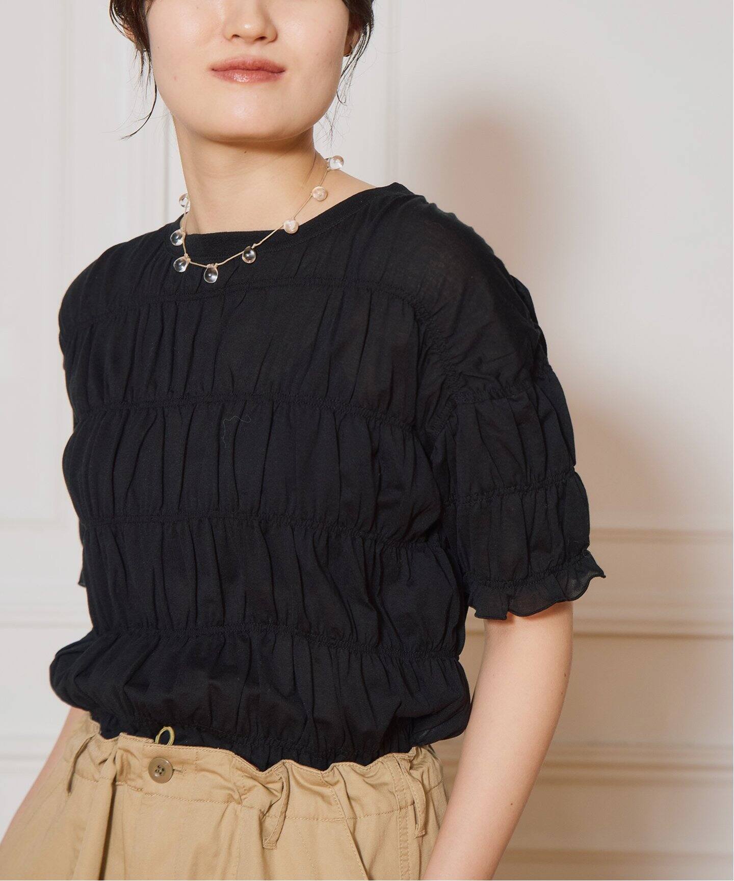 HAKUJI/ハクジ Twist jersey shirring Tシャツ H232516（Tシャツ 