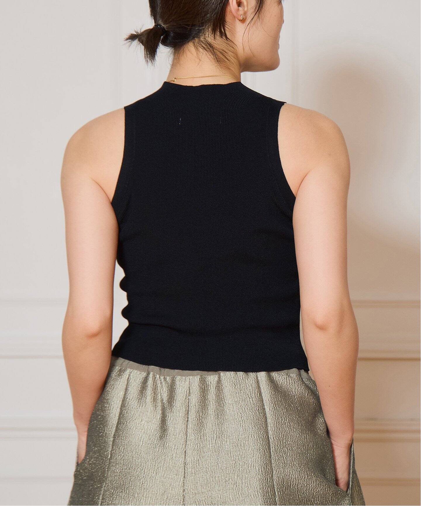 NICENICEMOMENT ネイビー　カップ付半袖ニット NICENICEMOMENT/ナイスナイスモーメント AMERICAN SLV CROPPED トップ