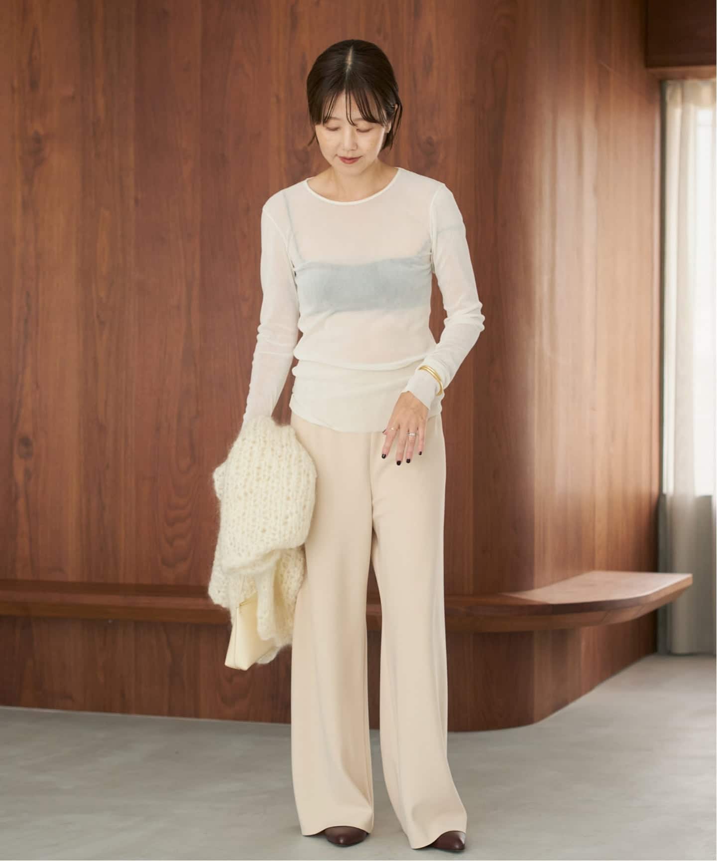 Plage Flocky Mesh ロンT ホワイト　白 一部カラーWEB限定追加》Flocky Mesh ロンT（Tシャツ／カットソー