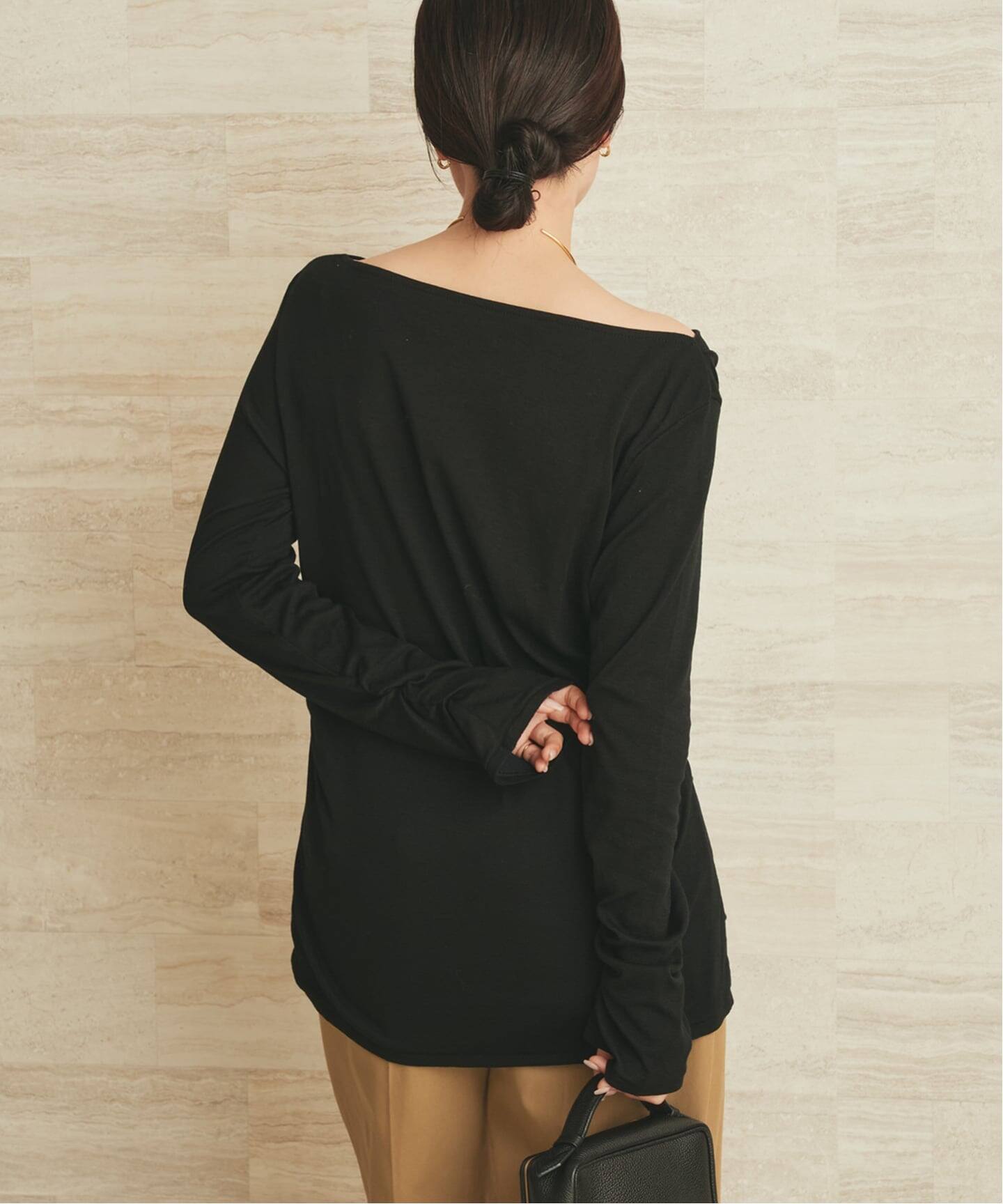 plage wool drape longTシャツ　ブラック Wool drape longTシャツ（Tシャツ／カットソー）｜Plage（プラージュ