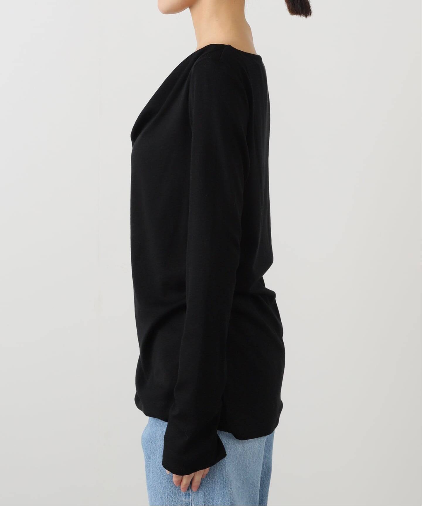 plage wool drape longTシャツ　ブラック Wool drape longTシャツ（Tシャツ／カットソー）｜Plage（プラージュ