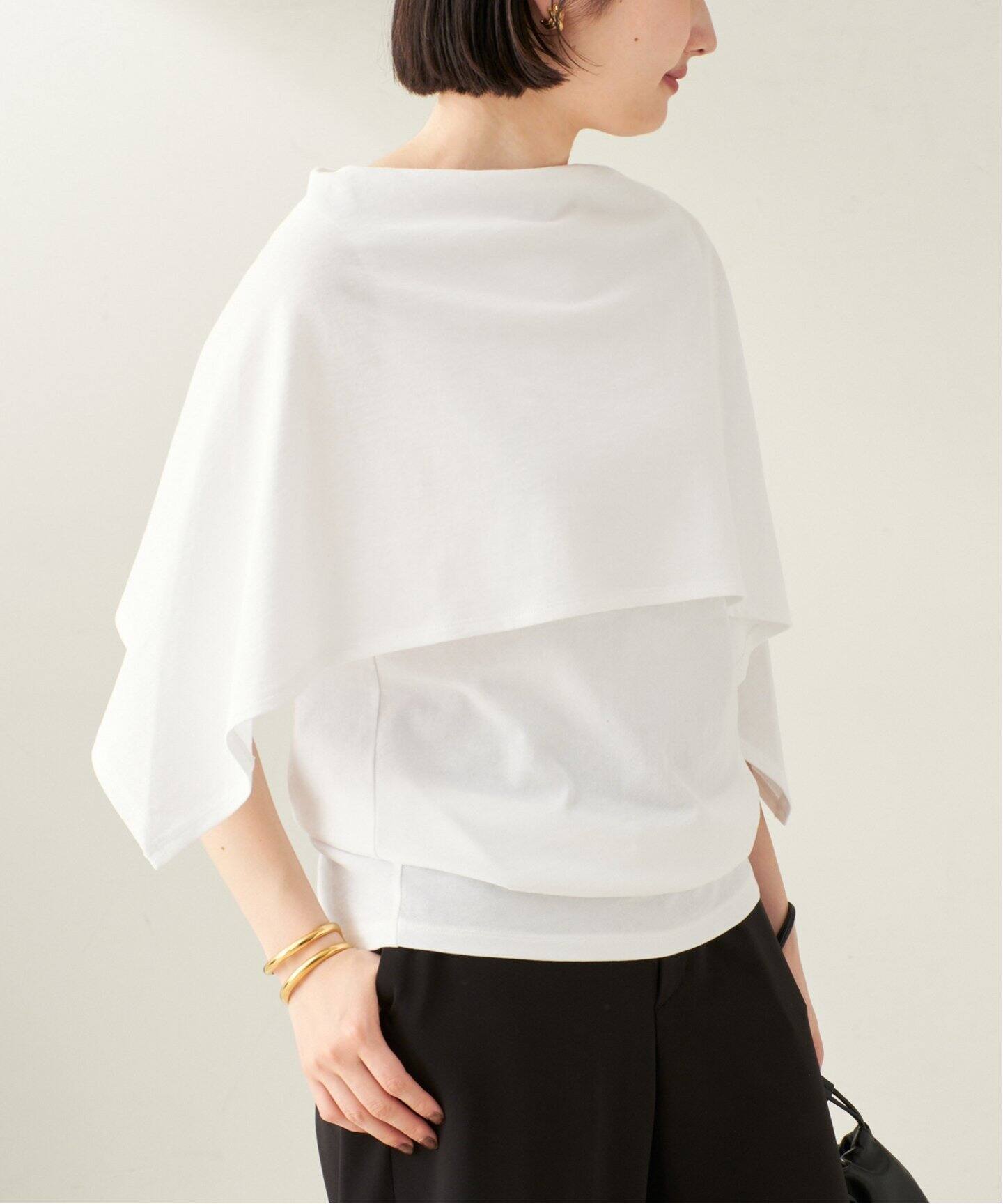 NOTHINGEVERYTHING plage シャーリングカットソー ホワイト le/ル CUT-OUT SHIRRING Tシャツ（Tシャツ／カットソー）｜Plage