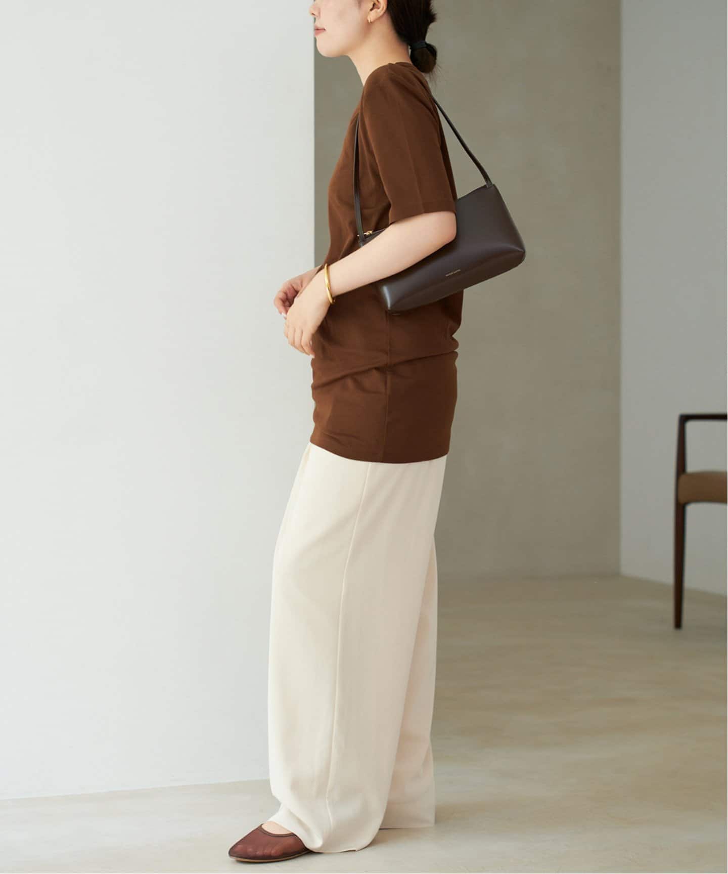 新品タグ付きPlage SQUARE SHOULDER H/S TEE ブラウン SQUARE SHOULDER H/S Tシャツ（Tシャツ／カットソー）｜Plage
