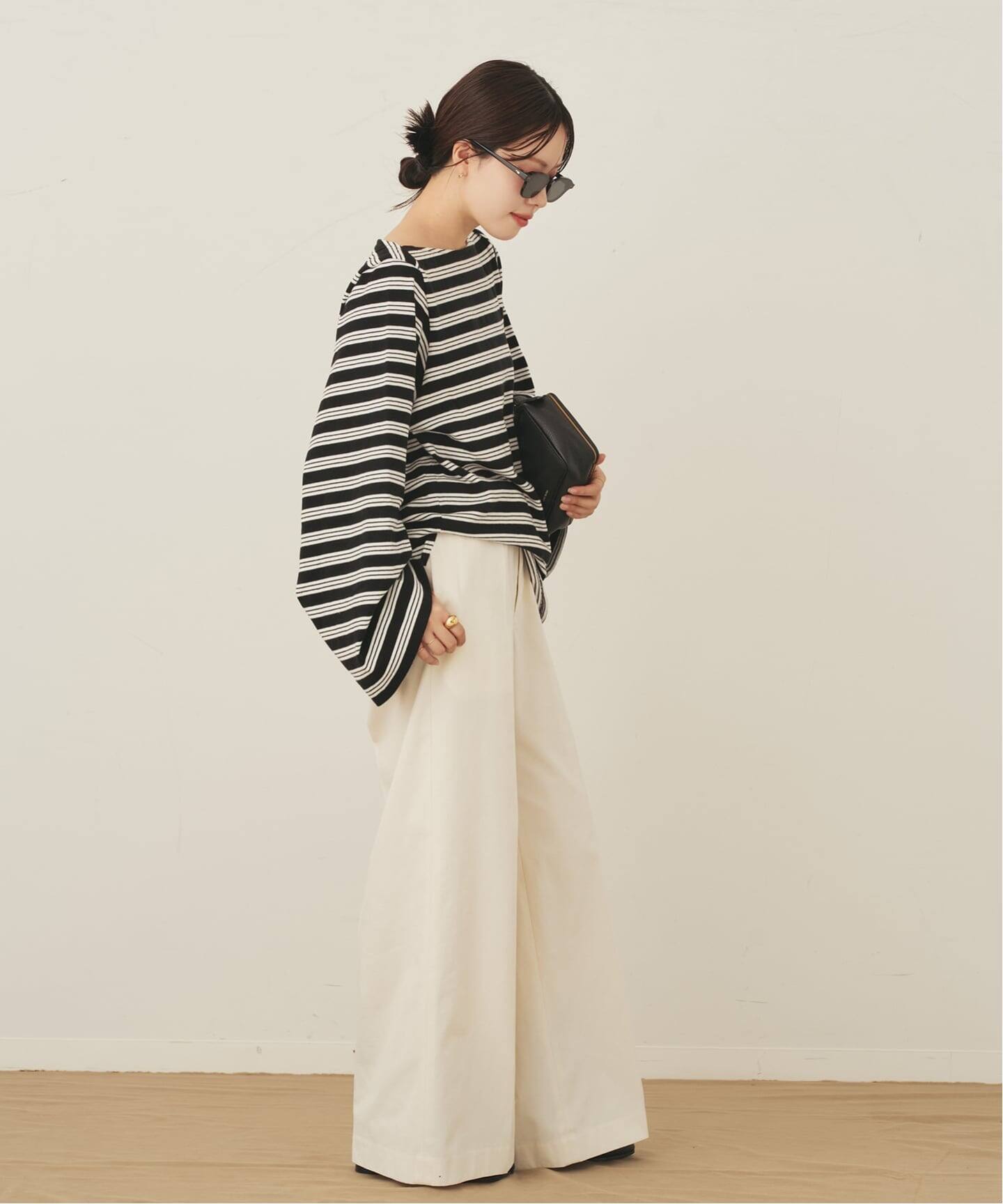 wide sleeve ボーダーTシャツ（Tシャツ／カットソー）｜Plage