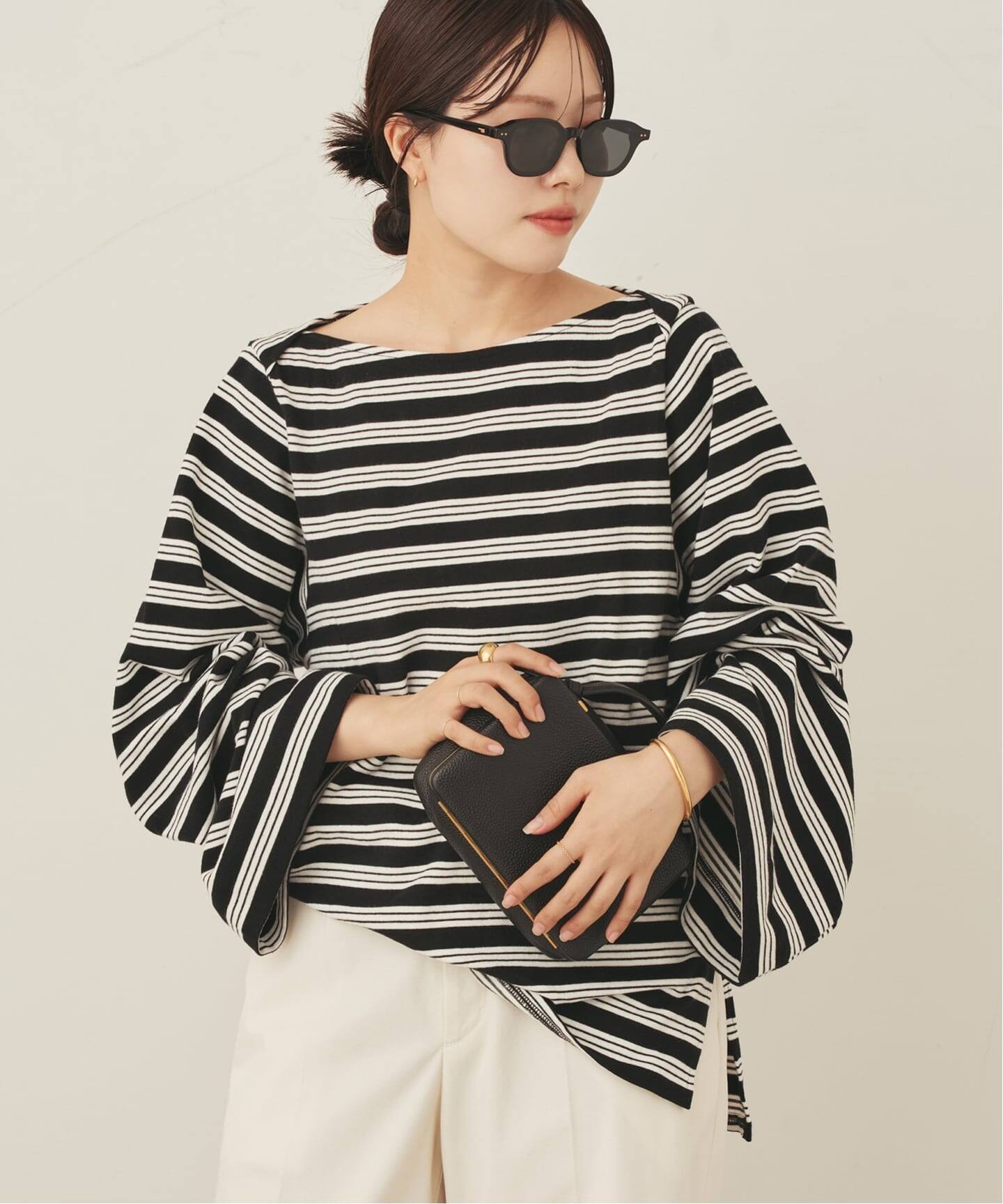 wide sleeve ボーダーTシャツ（Tシャツ／カットソー）｜Plage