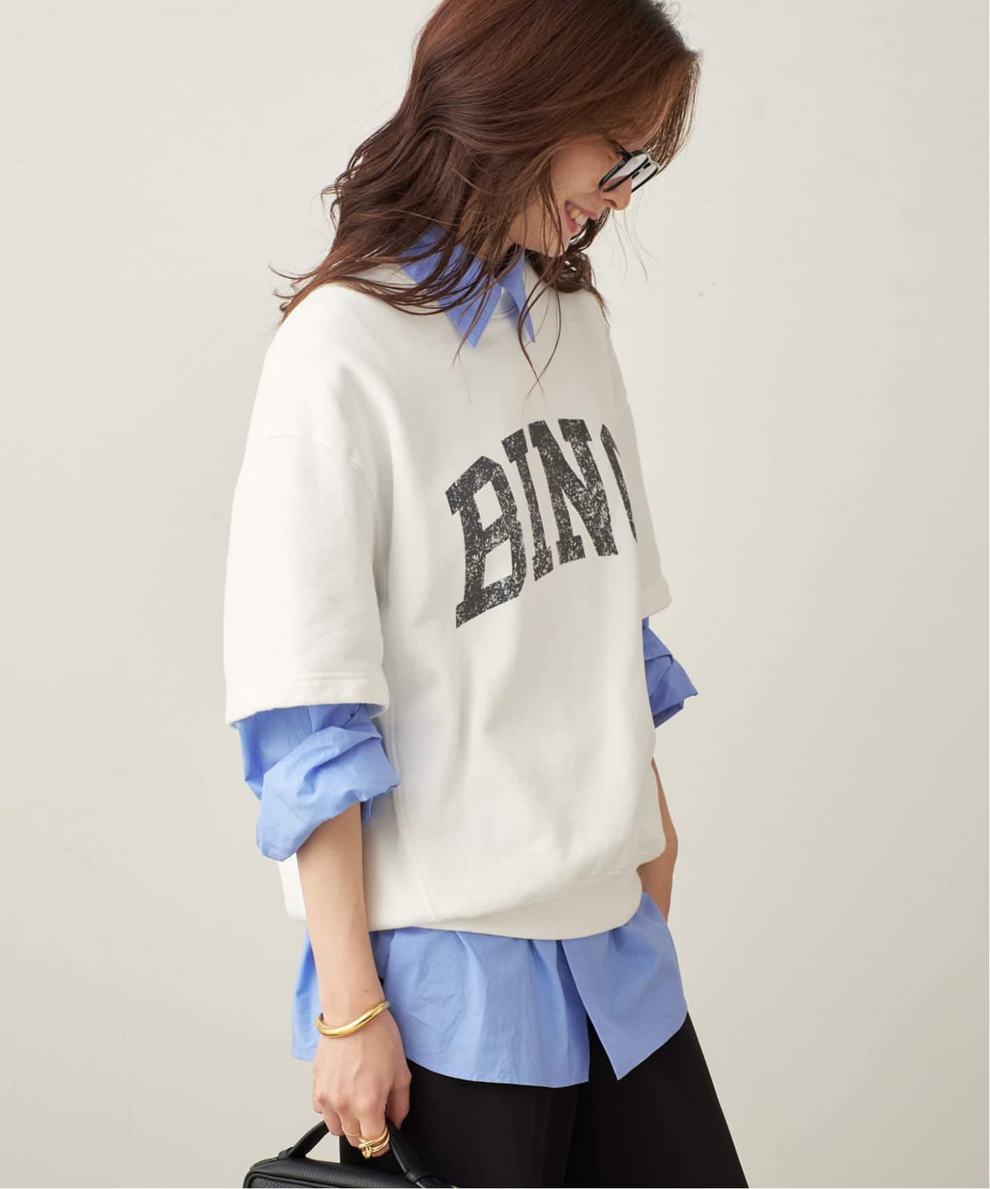 ANINE BING ネイビー トレーナー アニン ビン オーバーサイズ クルー / ANINE BING OVERSIZED