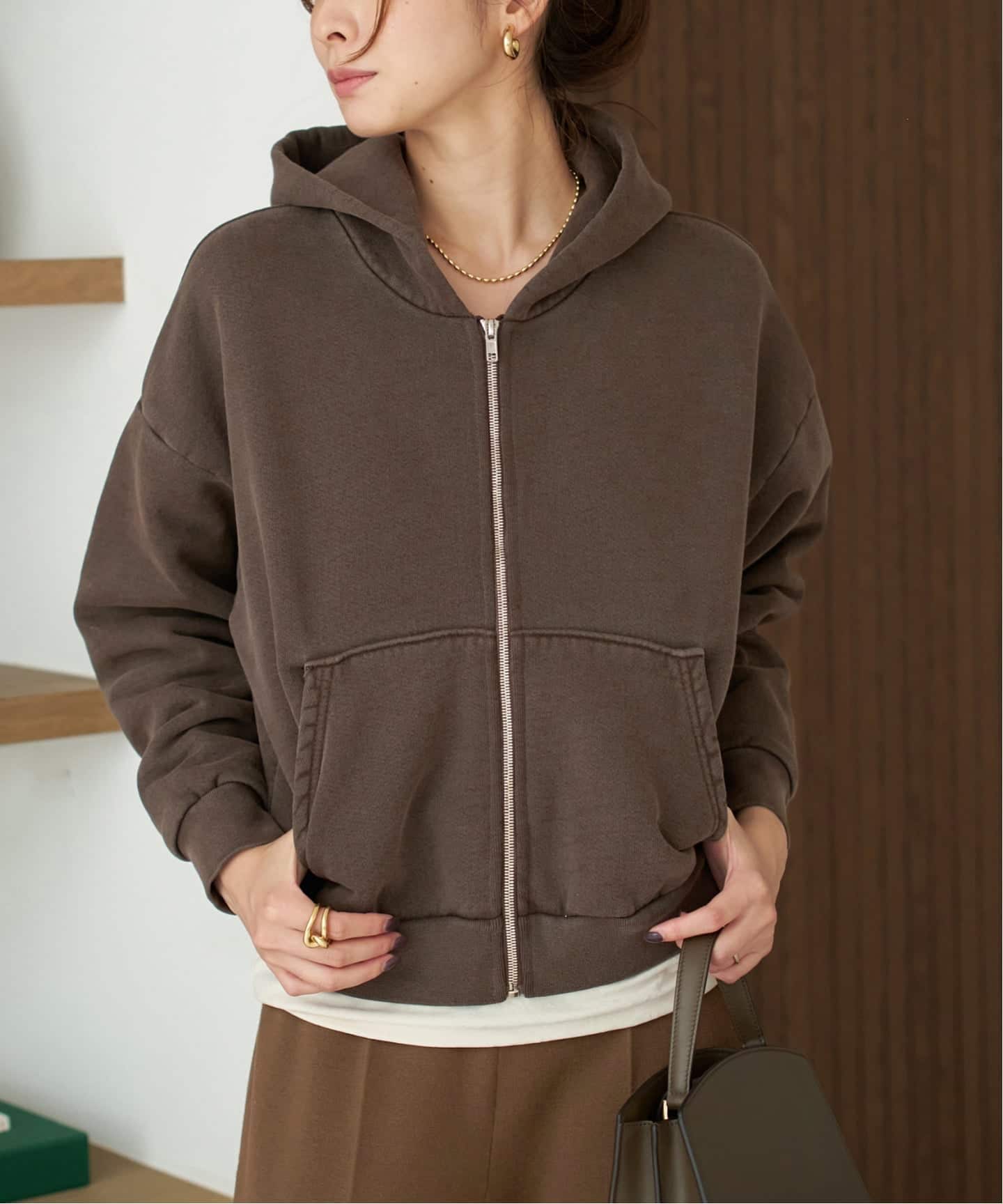ASHER LA アッシャー エルエー 25SS ジップアップパーカー 25-070-510-0022 ブラウン S ASHER / アッシャー ROSIE ZIP パーカー（パーカー）｜Plage