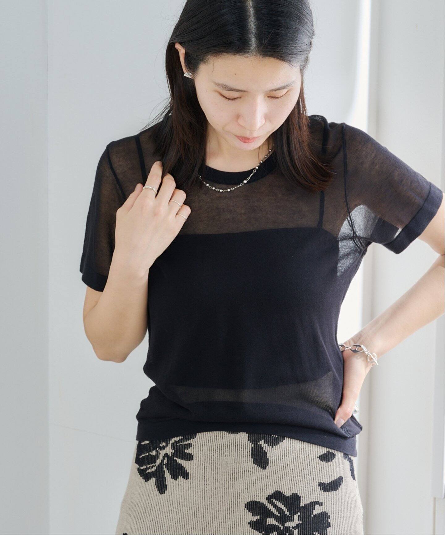 ETRE TOKYO ハーフスリーブシアーニットPO（Tシャツ／カットソー
