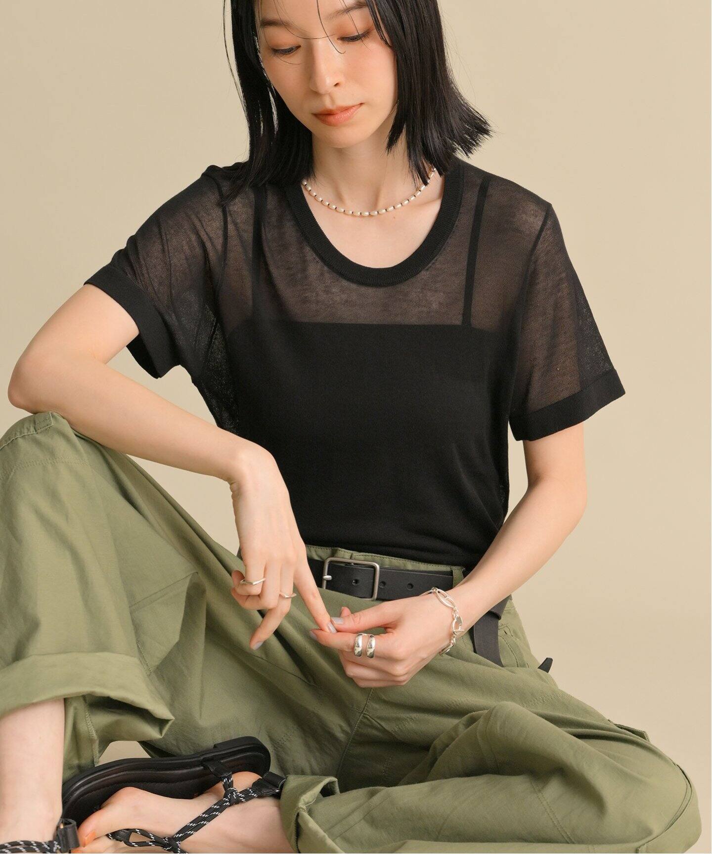 ETRE TOKYO ハーフスリーブシアーニットPO（Tシャツ／カットソー