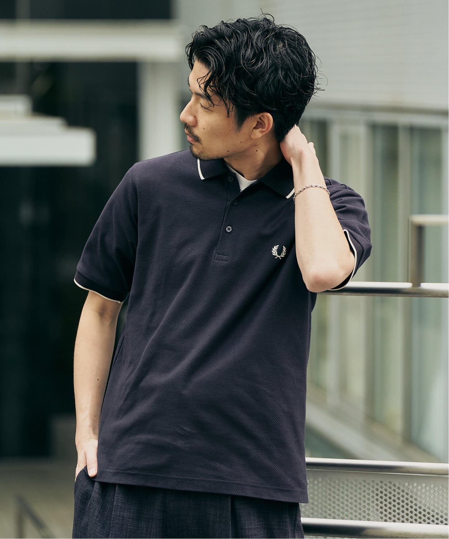 FRED PERRY 新品ポロシャツ FRED PERRY 417別注 Textured Single Tipped Sh（ポロシャツ