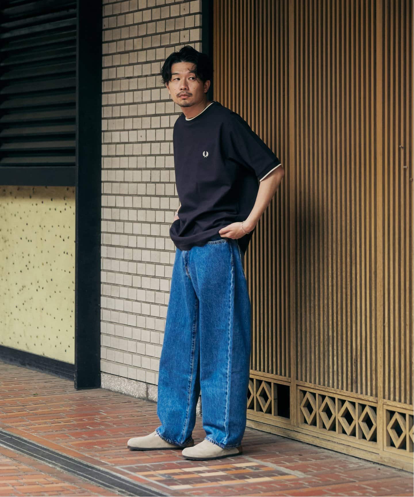 【新品】FRED PERRY 417別注 Tシャツ（ネイビー_Ｌサイズ） FRED PERRY 417別注 Textured Single Tipped Tシャツ（Tシャツ