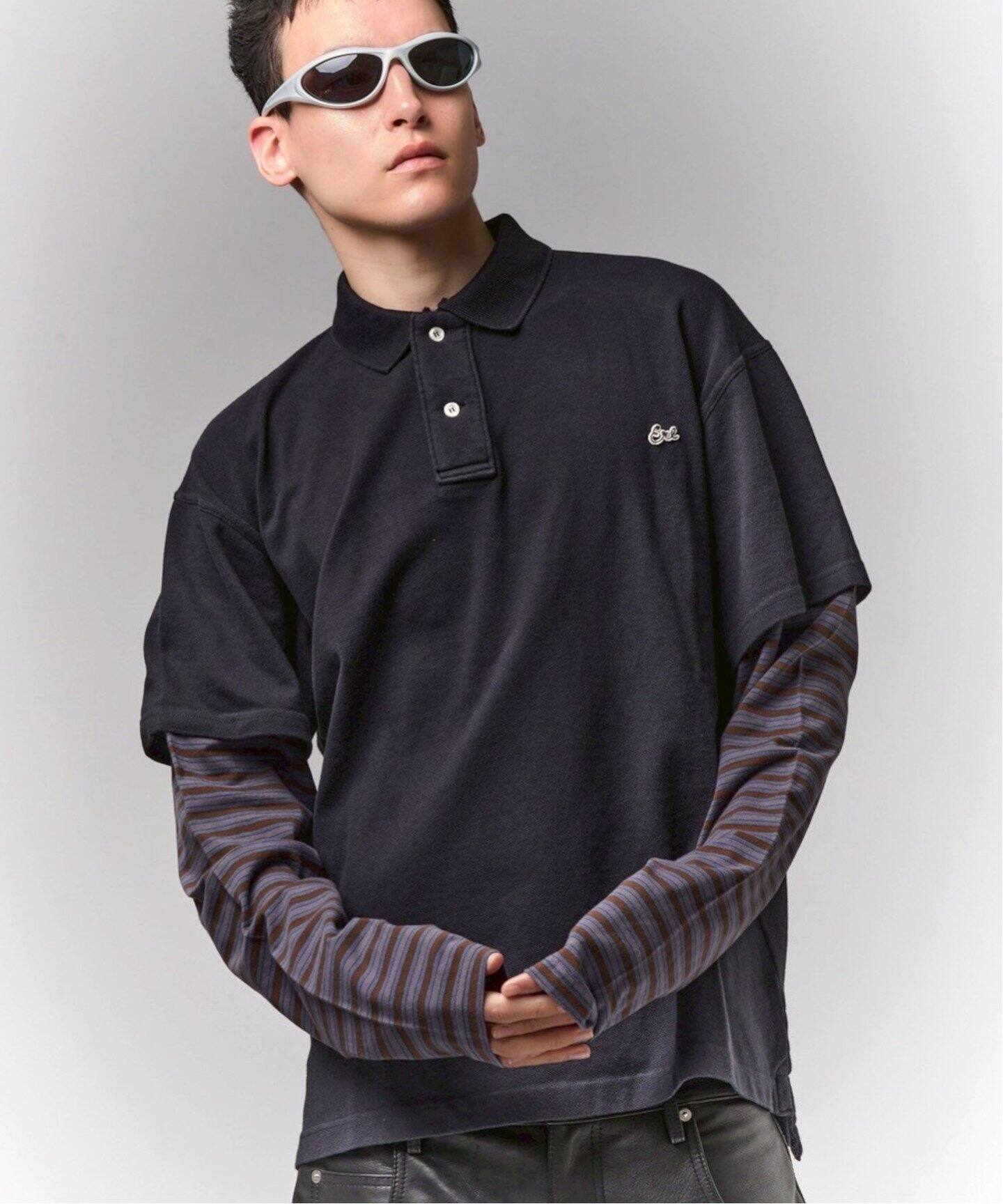トップス 25ss ERL DOUBLE SLEEVE POLO T-SHIRT ERL Double Sleeve Polo T-Shirt | Black | SVD USA
