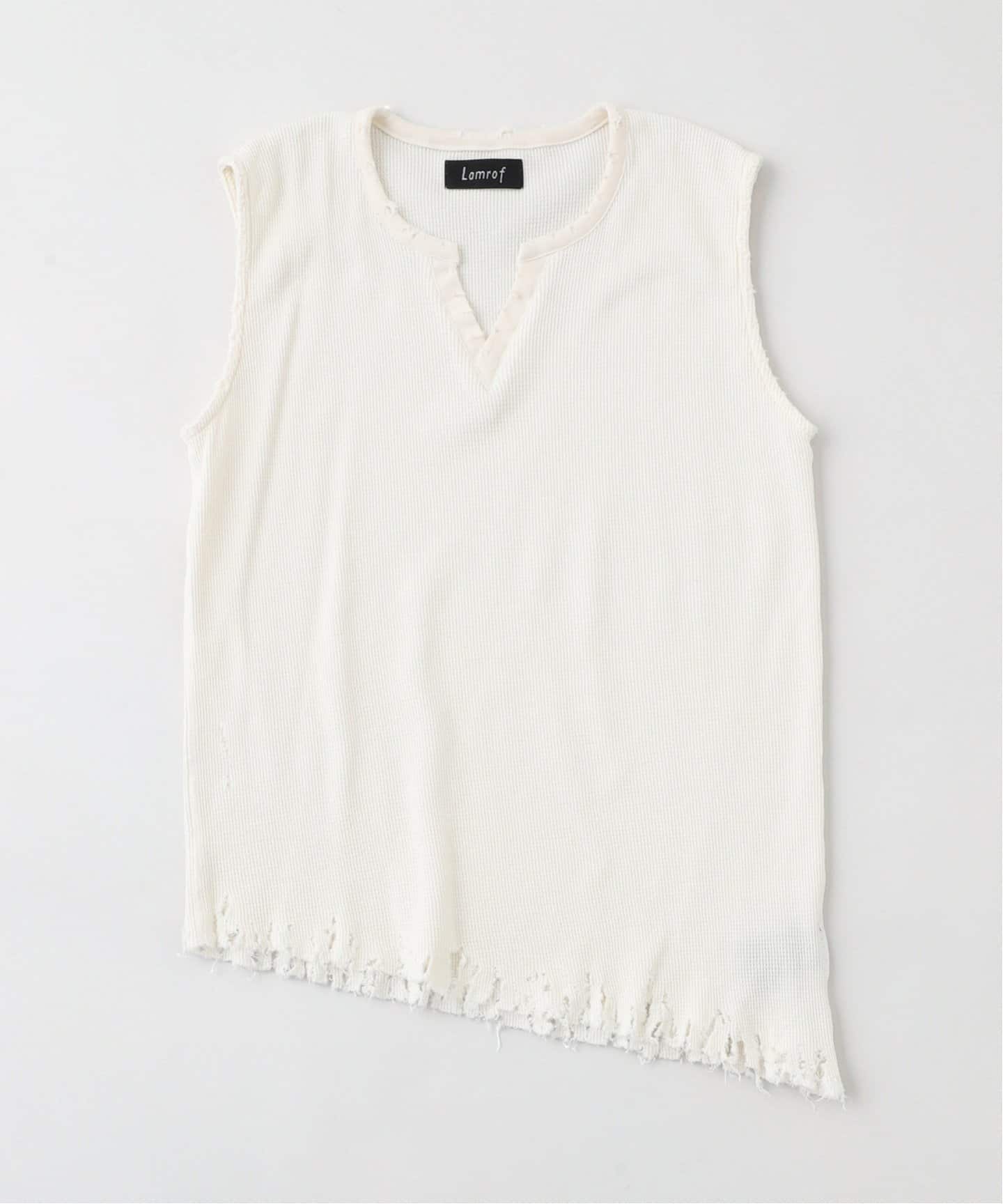 トップス Lamrof Boro Slanted Sleeveless - white LAMROF / ラムロフ】BORO SLANTED SLEEVELESS（タンクトップ