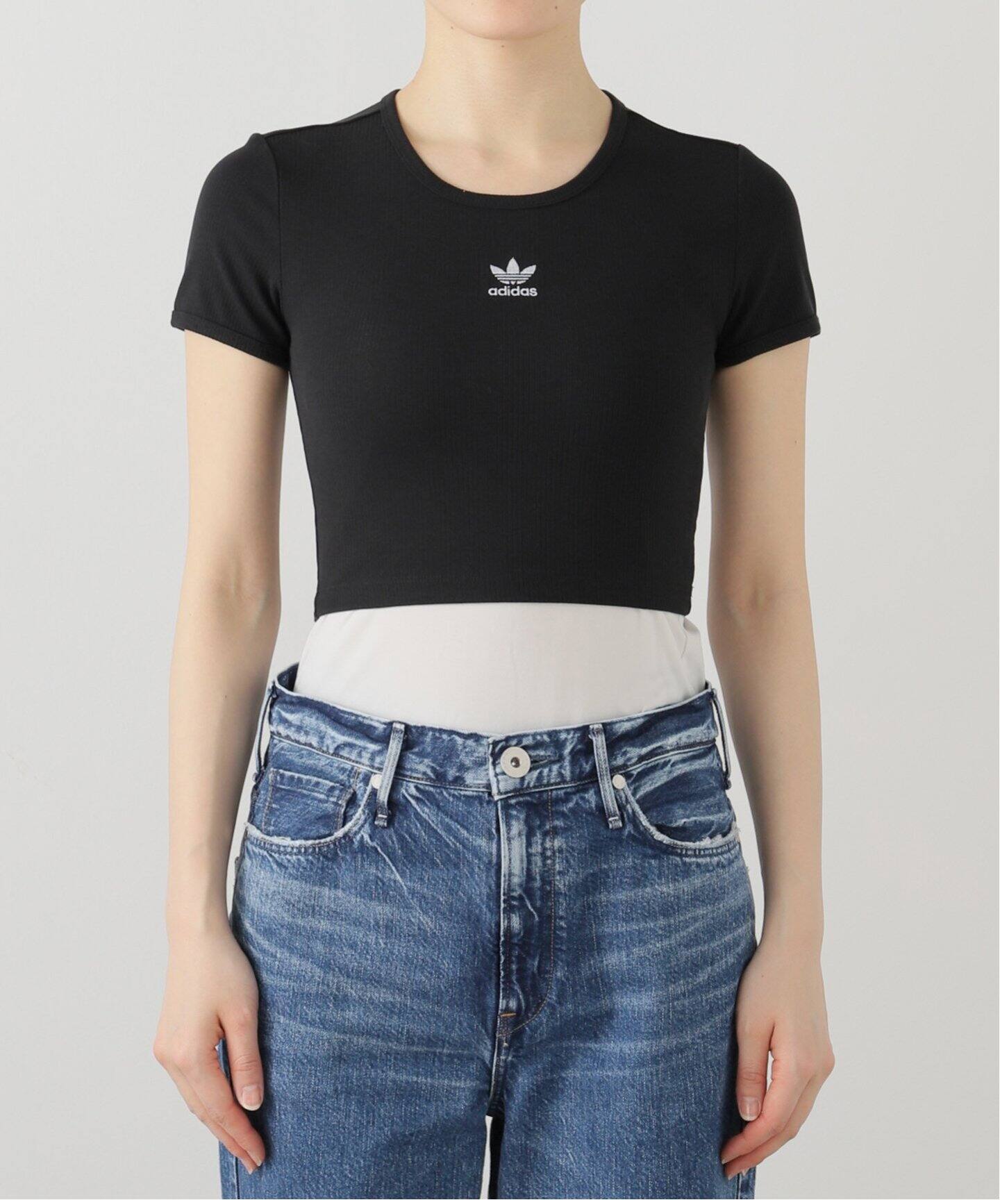 ●ADIDAS●ESSENTIAL RIB TEE 2色 ロゴ 半袖 クロップ エッセンシャルズ クロップ半袖Tシャツ / アディダスオリジナル