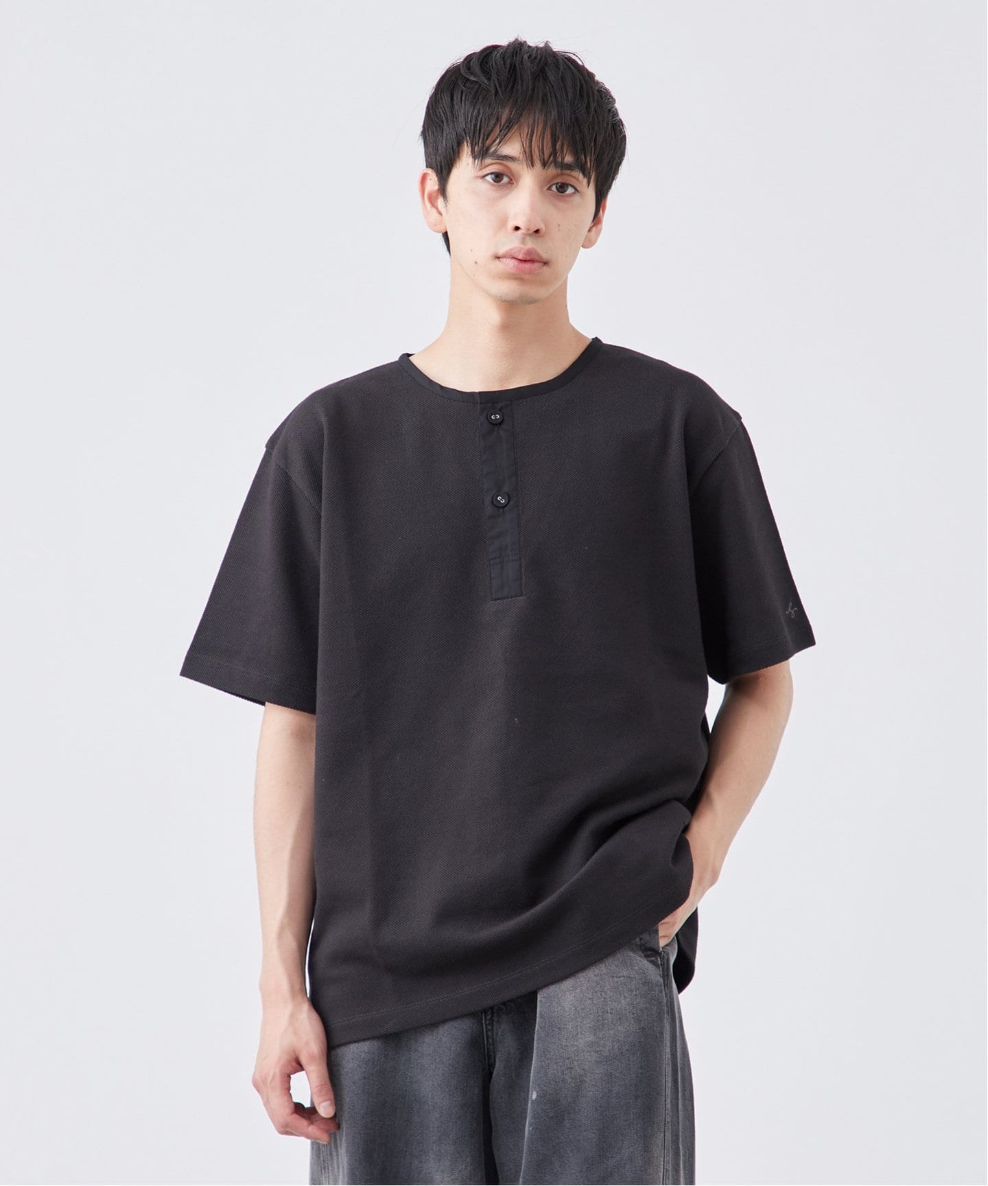 【CODEGRAPHY】★ストライプ ヘンリーネック 半袖 Tシャツ★ SCI-SCI / 紙糸】カノコ ヘンリーネック半袖Tシャツ（Tシャツ