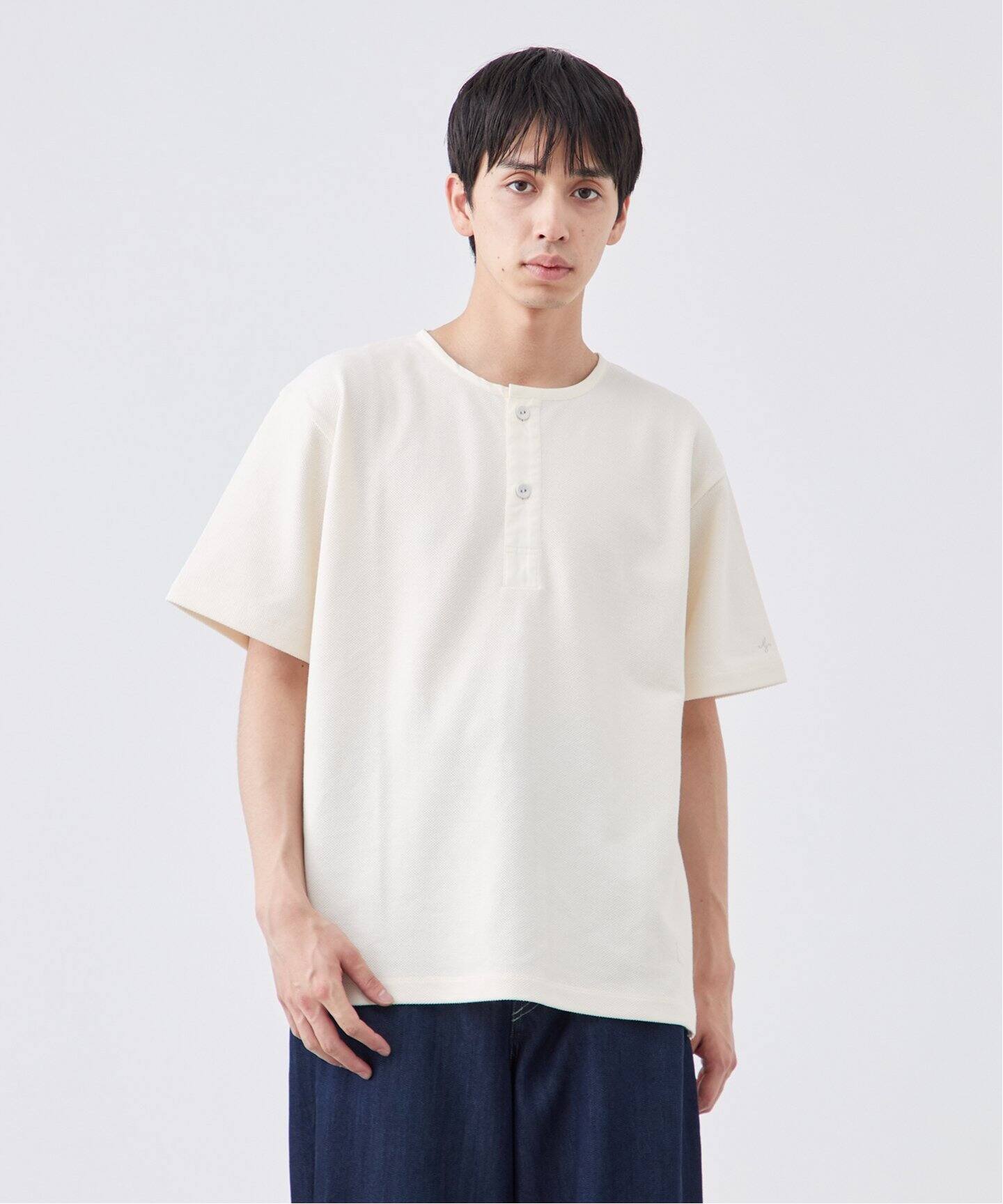 24SS　Pablo vinci ヘンリーネックTシャツ　オフホワイト ヘンリーネックカノコ半袖Tシャツ(M ホワイト): トップス｜Right