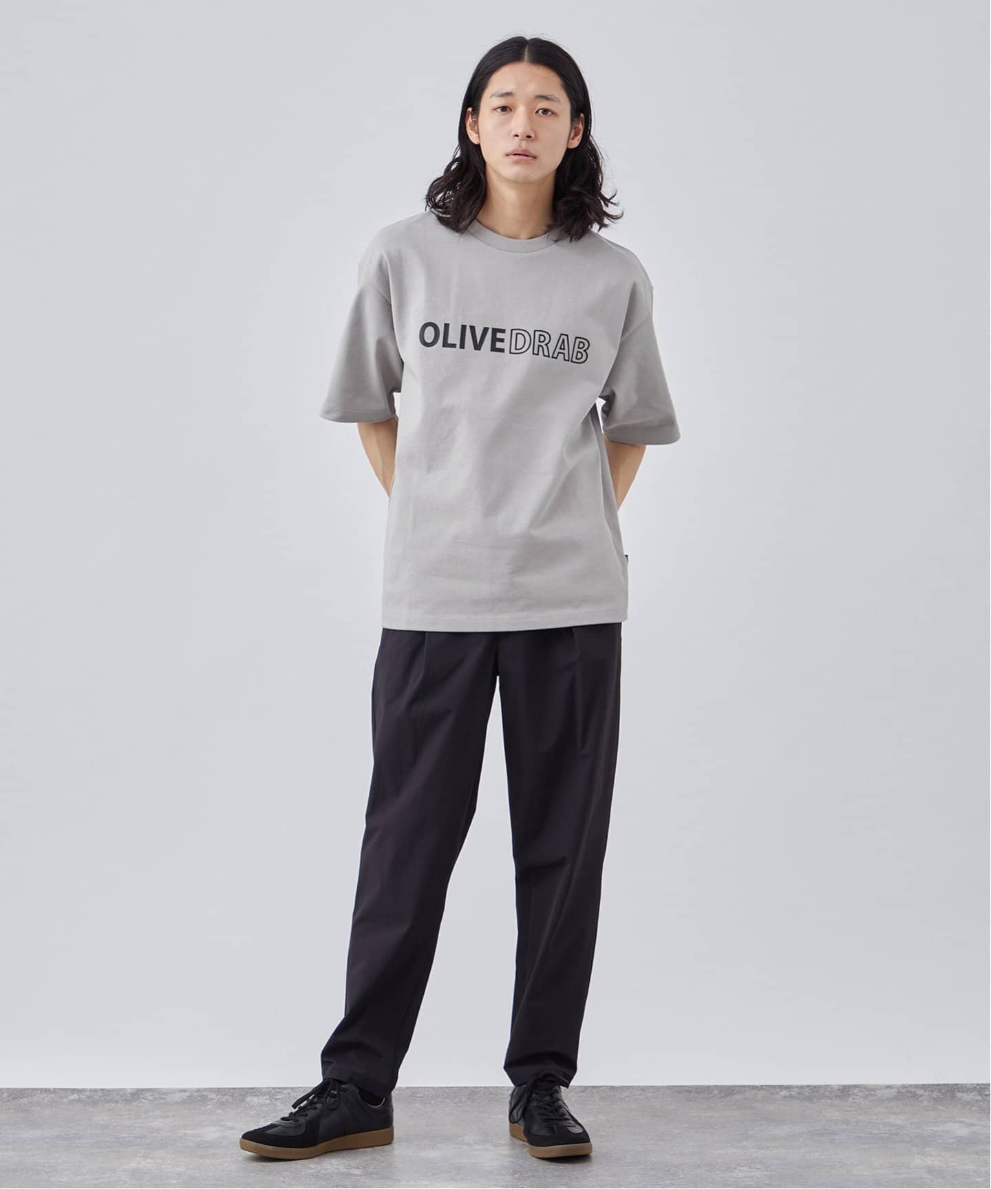OLIVEDRAB/オリーブドラブ】ロゴ ハーフスリーブTシャツ（T