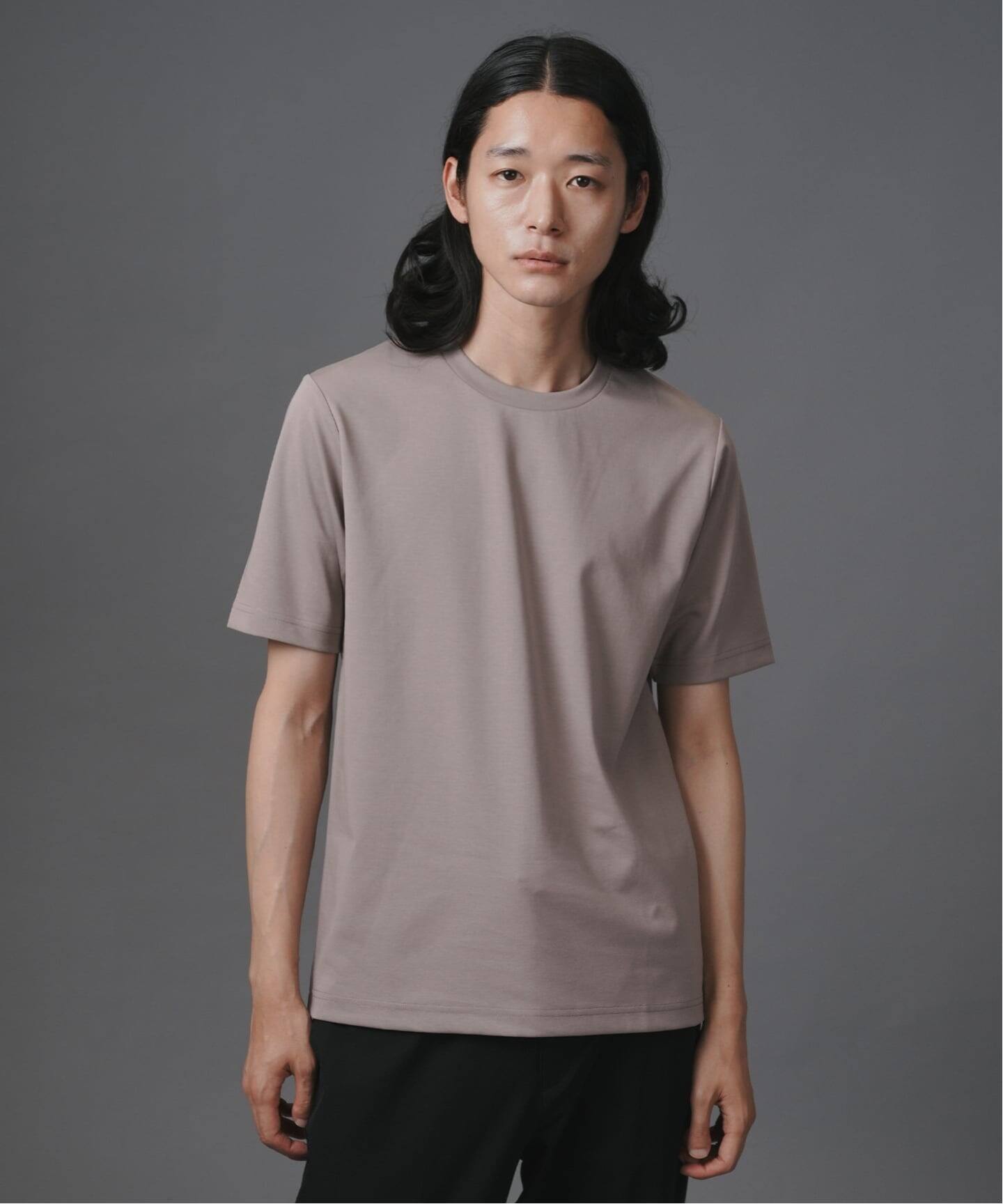 【グレー】【コットンシルケット】ポンチ クルーネック Tシャツ シルケットポンチ クルーネック半袖Tシャツ（Tシャツ／カットソー