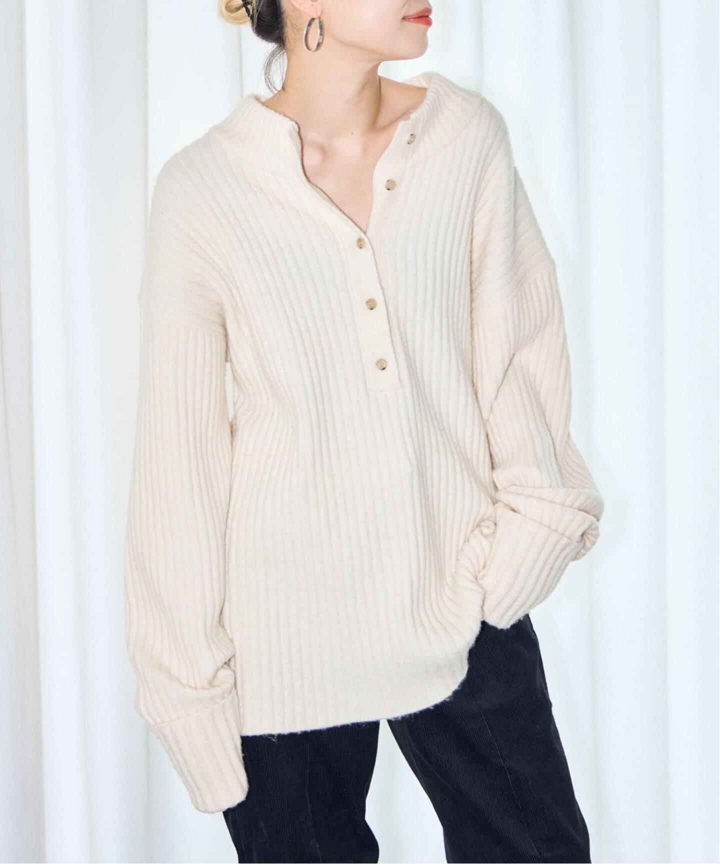 RIB HENRY NECK SWEATER：ニット（ニット／セーター）｜CITYSHOP