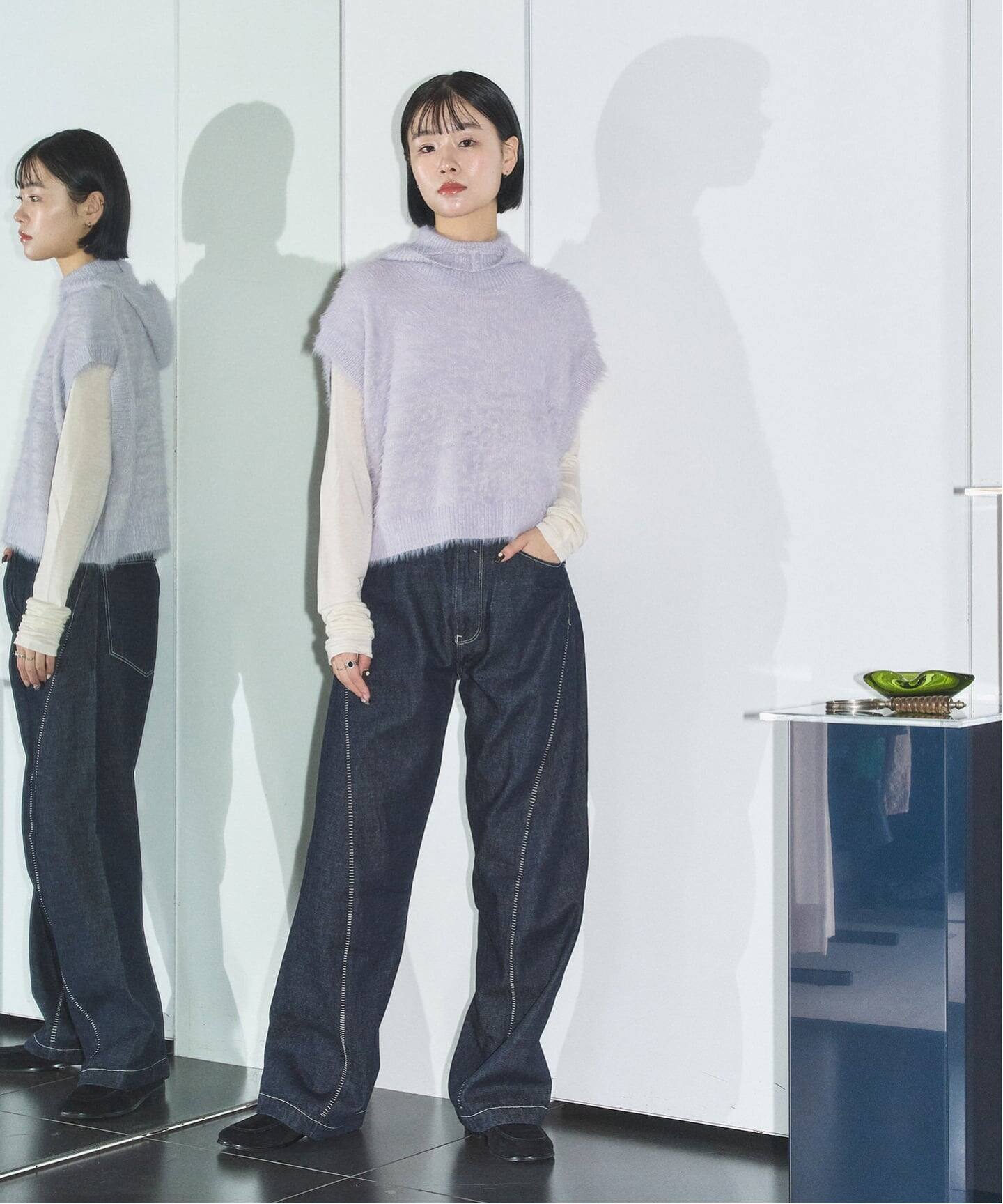 SAYAKA DAVIS SHAGGY HOODIE VEST VKT65-WS：ニットベスト（ベスト