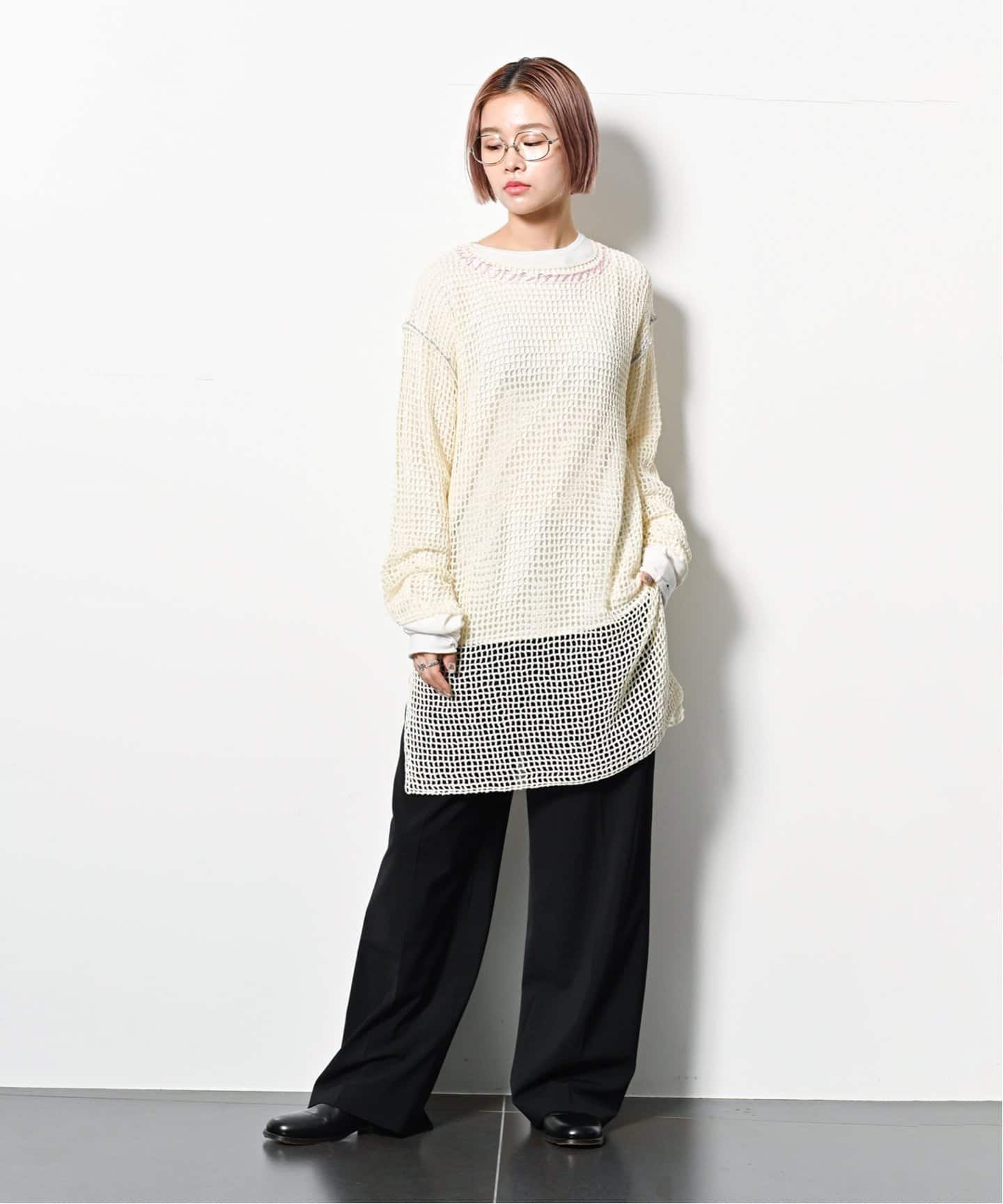 ニット・セーター Punk Printing Mesh Summer Knit (2color) PONTI Mesh knitting Pullover PO1Q002-C：ニット（ニット