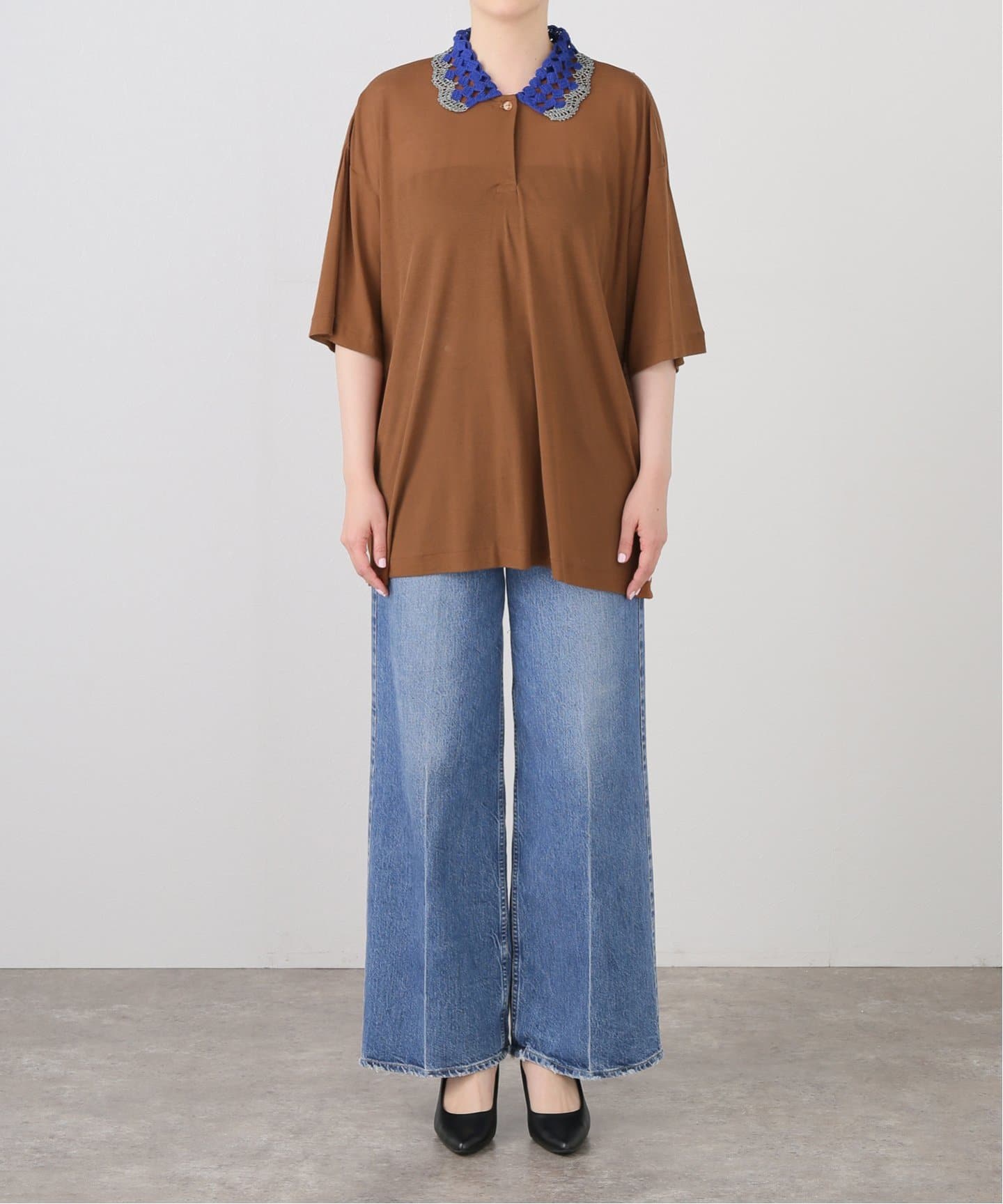 ニット セーター PONTI Crochet Collar Shirt PO1Q018：シャツ レディース PONTI Crochet Collar Shirt PO1Q018：シャツ（ニット／セーター