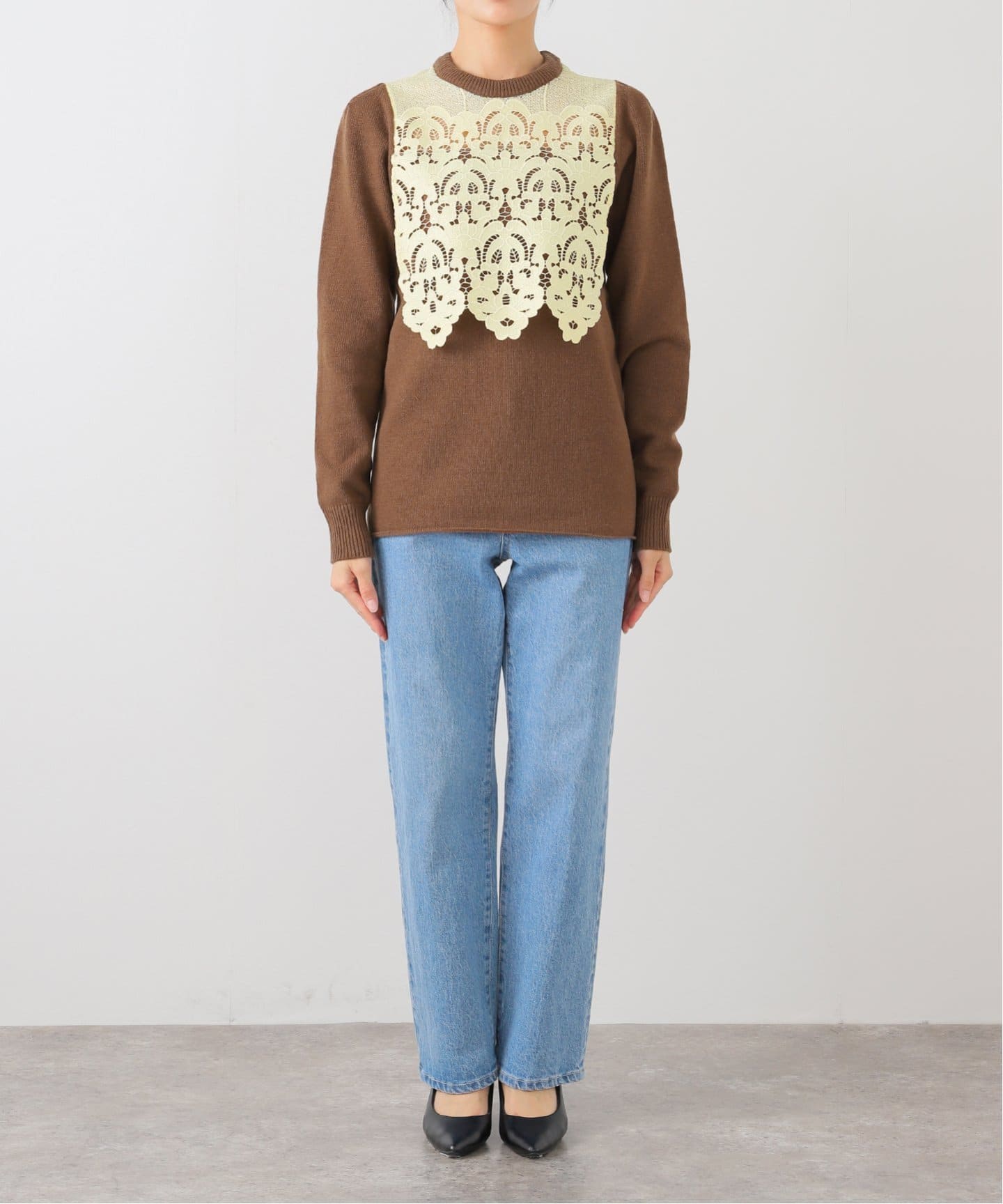 専用★TOGA PULLA完売ビーズ刺繍ニット★杢グレー★38★美品 TOGA PULLA Lace knit pullover TP252-XN203：ニット（ニット