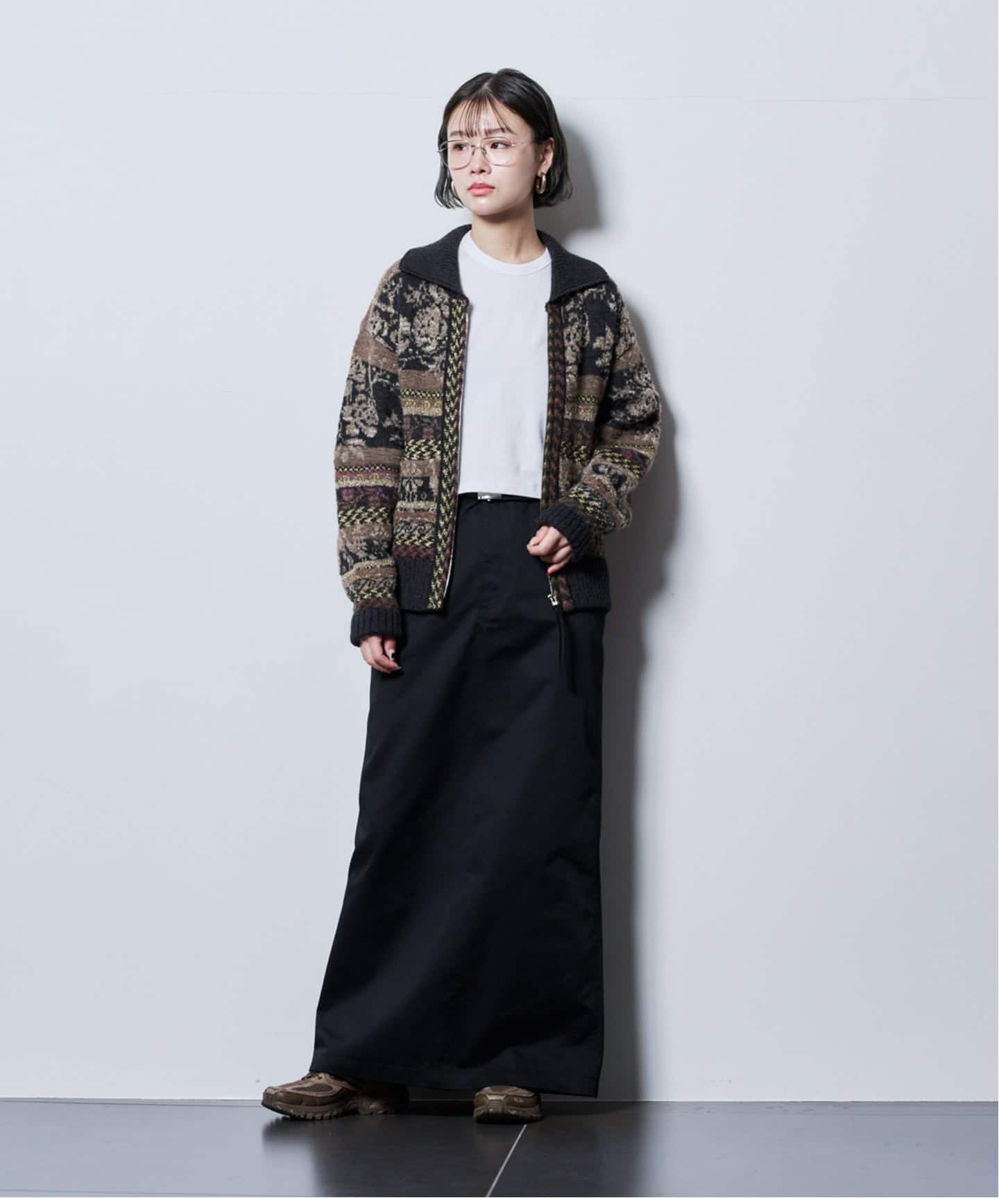 TANAKA JACQUARD CARDIGAN ST-230-BK：カーディガン（ニット