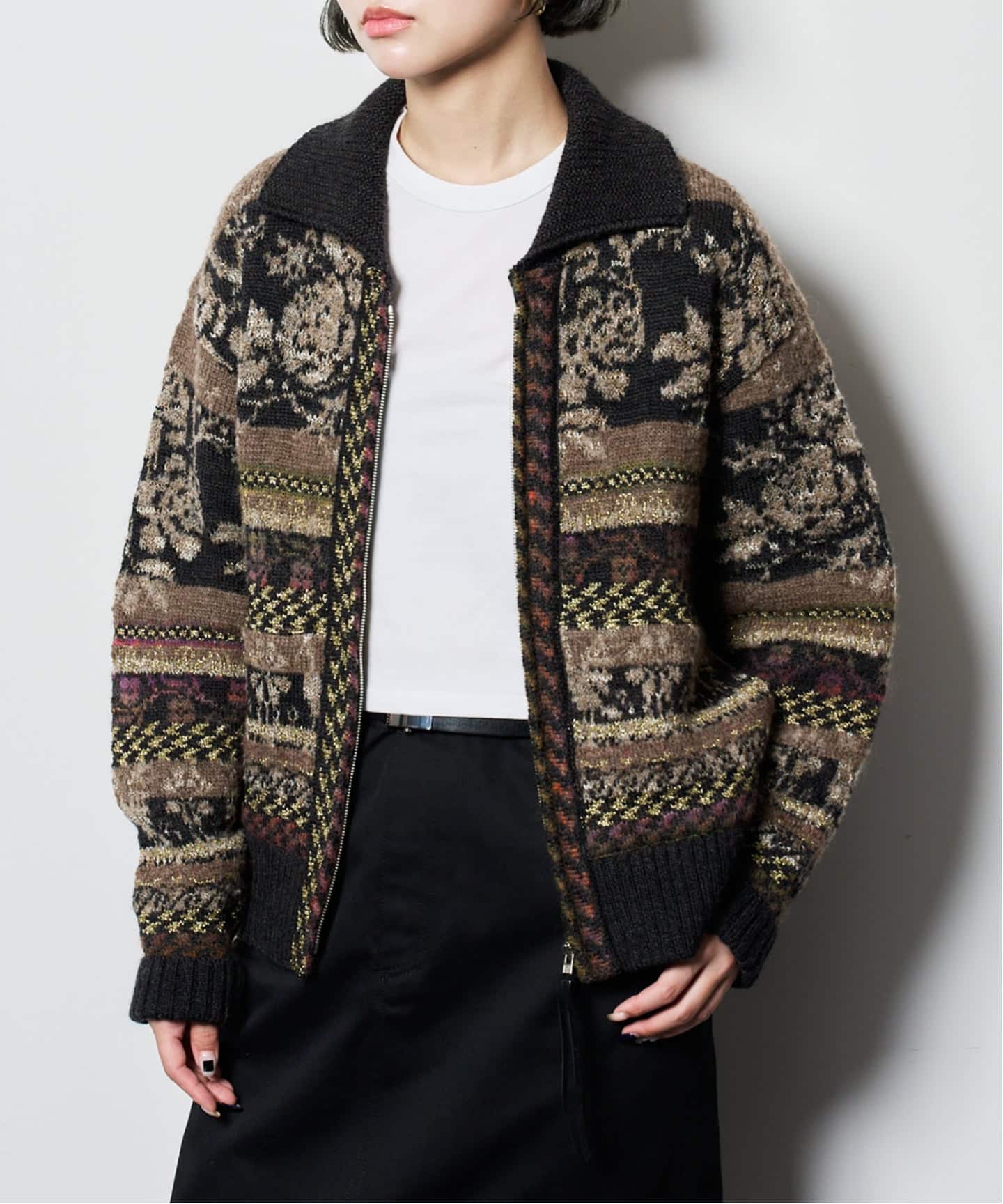 TANAKA JACQUARD CARDIGAN ST-230-BK：カーディガン