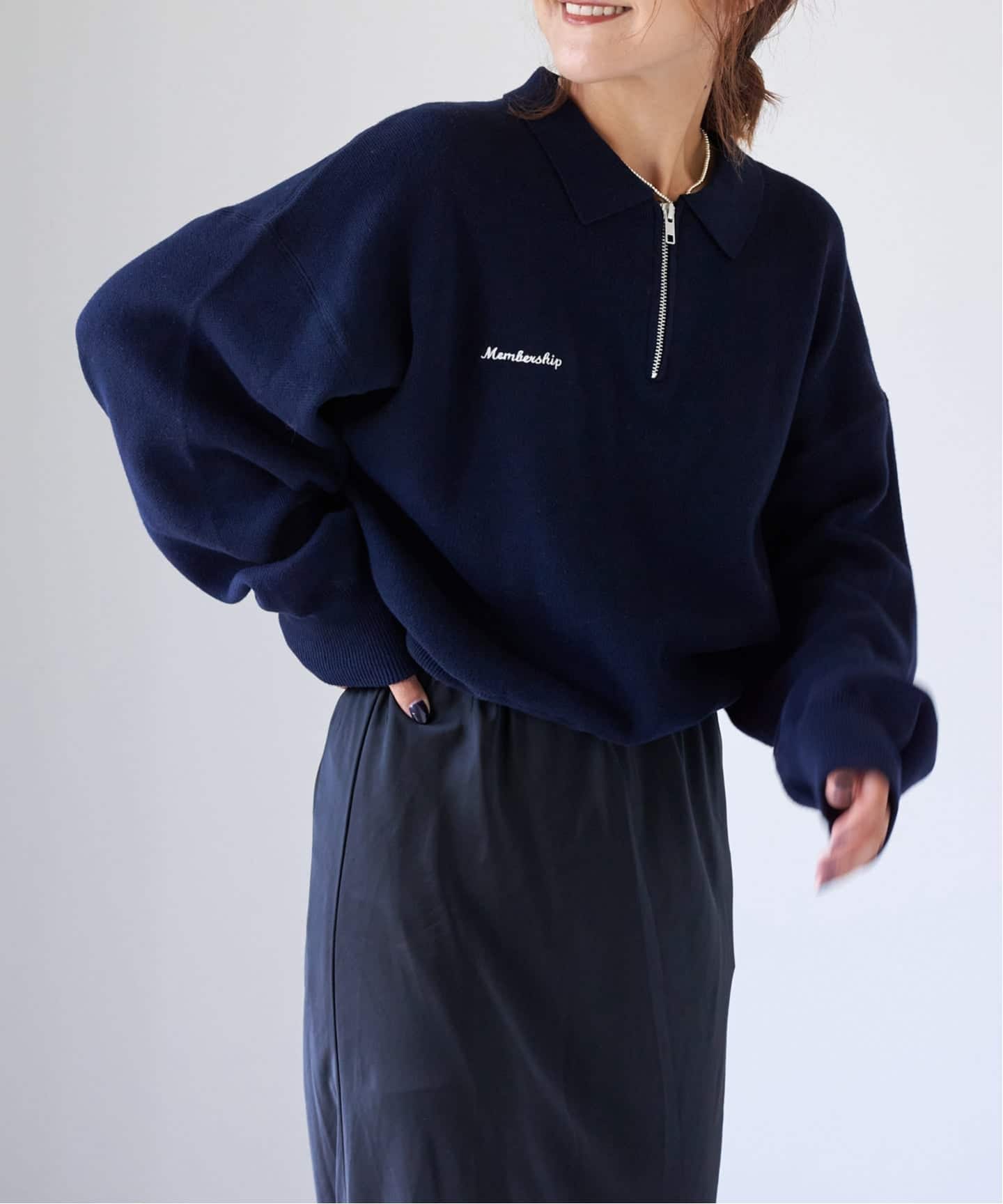 スウェットライクニットハーフZIPプルオーバー（ニット／セーター