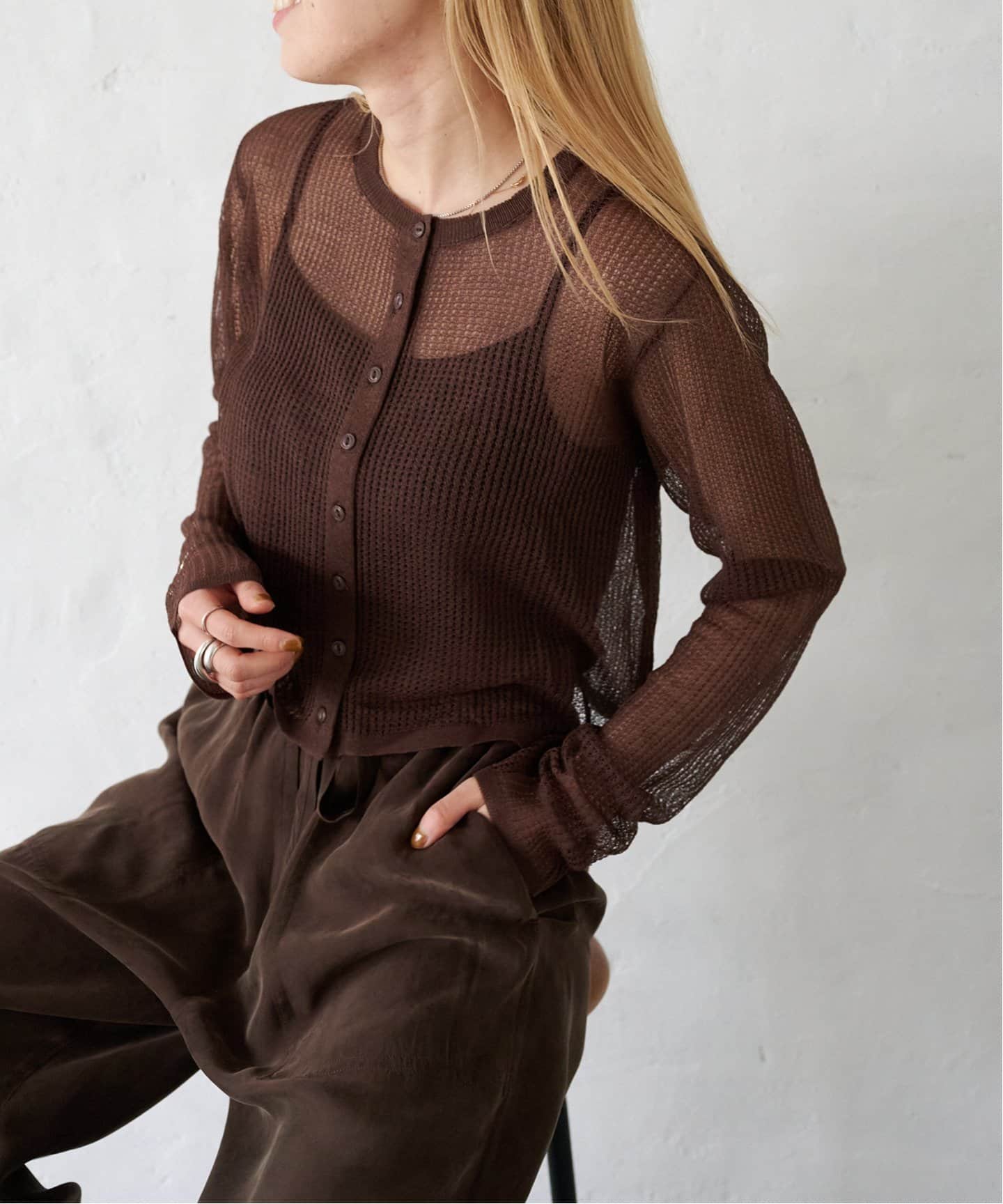 L'Appartement Sheer Cardigan ブラウン Cardigan（カーディガン）｜L'Appartement（アパルトモン）の