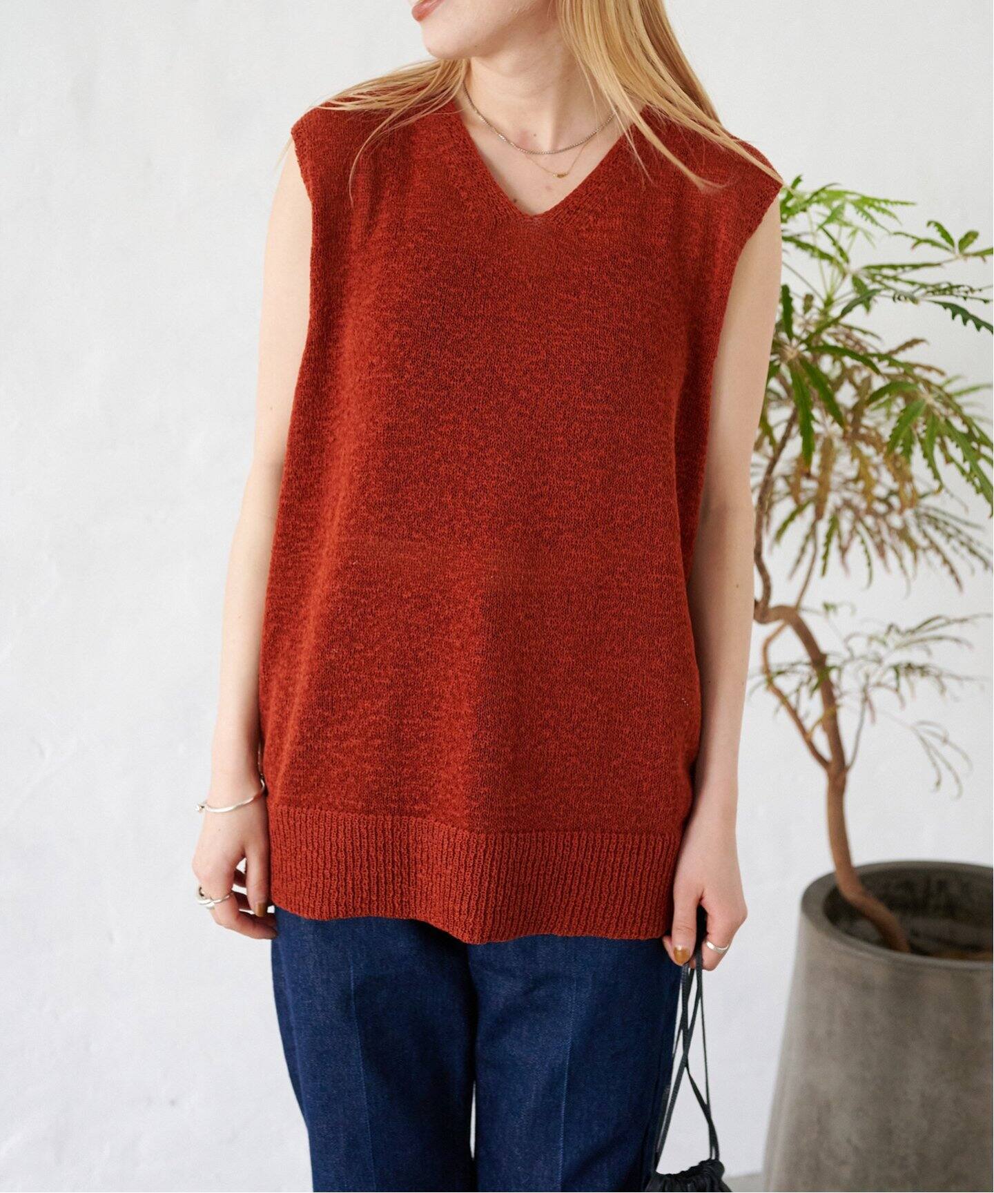 トラッゾドンナ　コットンテープヤーンニット　半袖ベスト重ね着　トップス torrazzo donna （トラッゾドンナ）】ファンシーヤーンニット