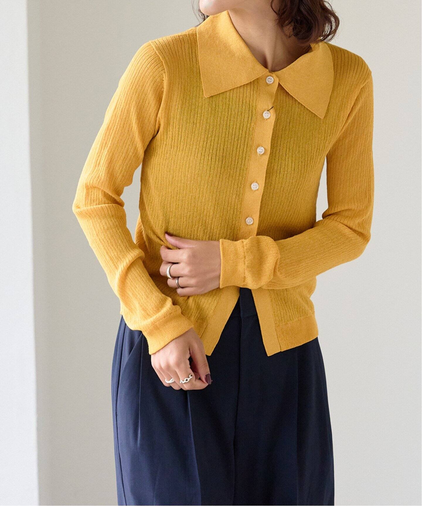 【yellow】シアーリブポロニット シアーランダムリブポロシャツニット（ニット／セーター）｜OUTDOOR