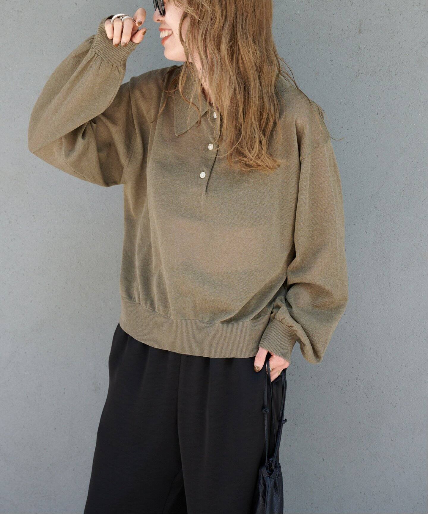 ハイゲージシアーロングスリーブニットポロシャツ（ニット