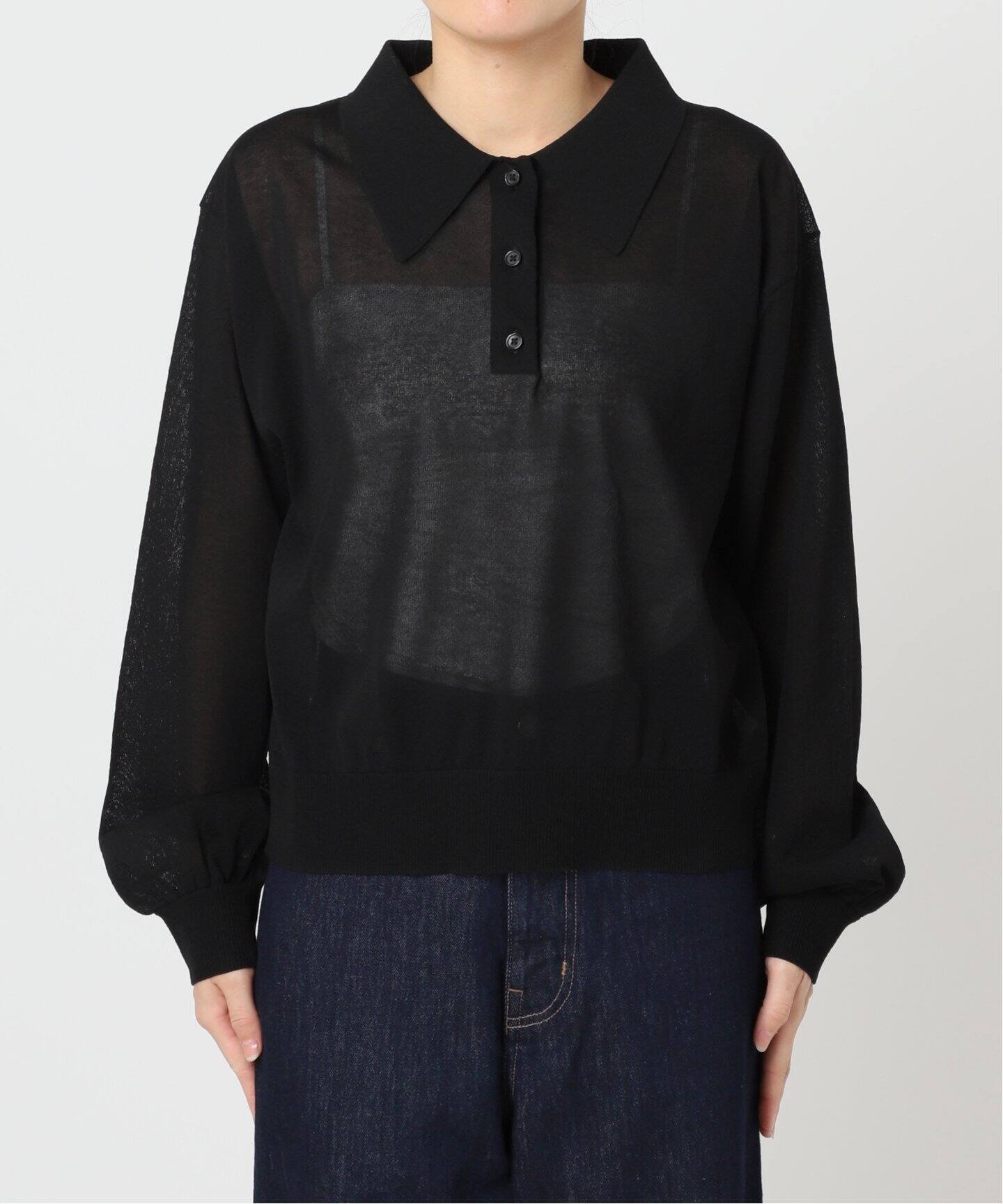 ハイゲージシアーロングスリーブニットポロシャツ（ニット／セーター