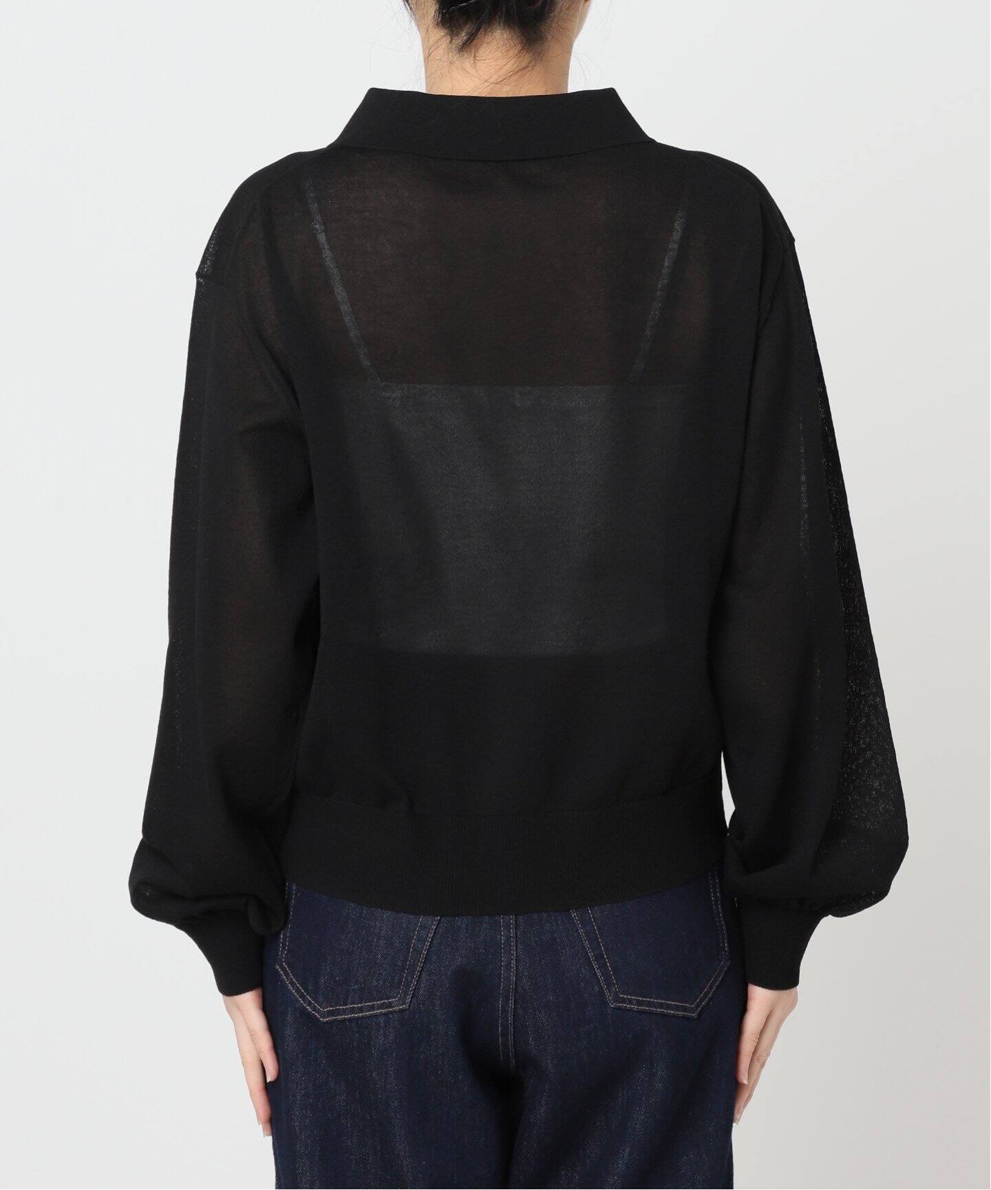 ハイゲージシアーロングスリーブニットポロシャツ（ニット