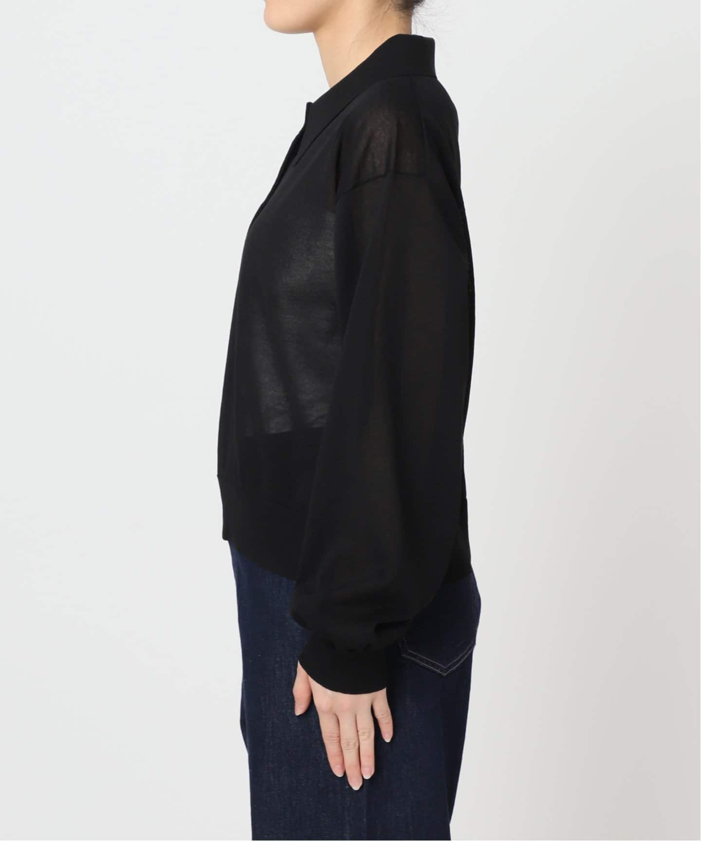 ハイゲージシアーロングスリーブニットポロシャツ（ニット／セーター