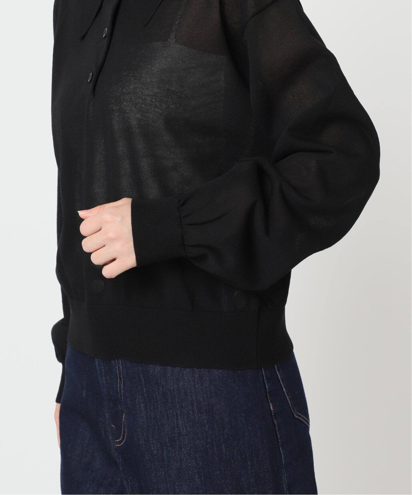 ハイゲージシアーロングスリーブニットポロシャツ（ニット／セーター