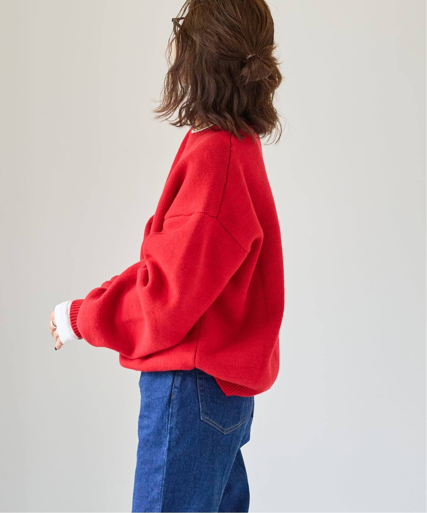 ［新品未使用］CFG 赤 プルオーバー　スニード　クルーネック Lサイズ セール サイドスリットボタン クルーネックフリースプルオーバー