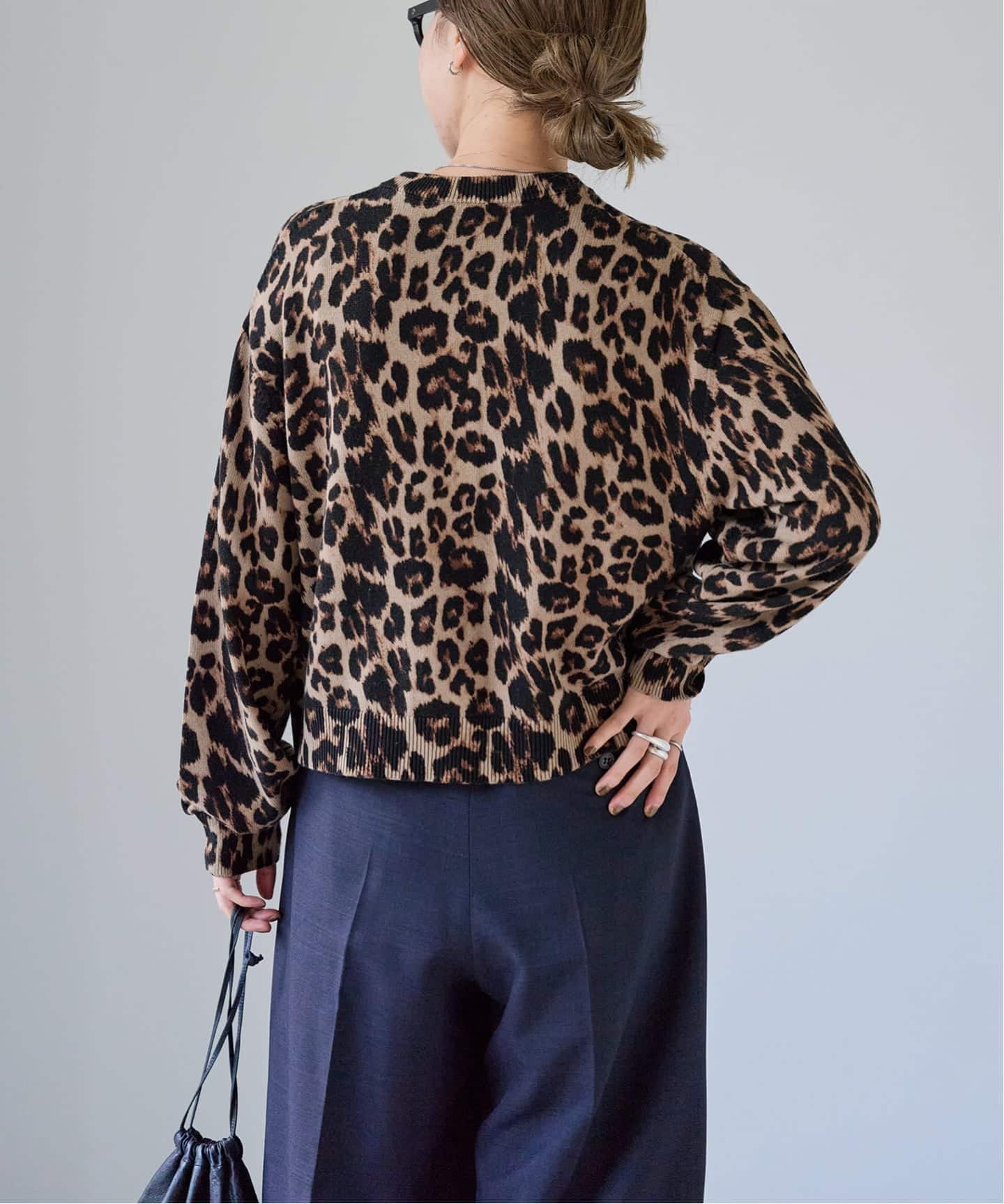 レオパード プリントクルーネックカーディガン（ニット／セーター