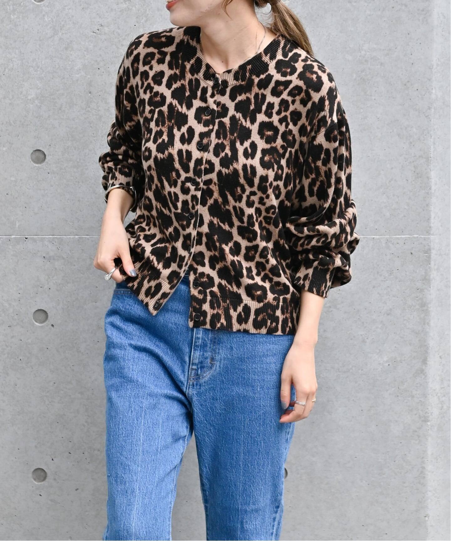 追加3 レオパード プリントクルーネックカーディガン（カーディガン