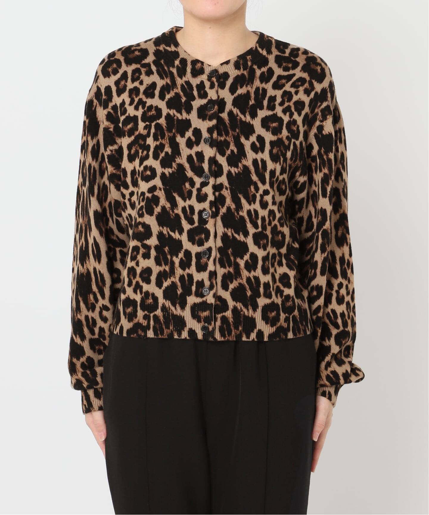 追加3 レオパード プリントクルーネックカーディガン（カーディガン