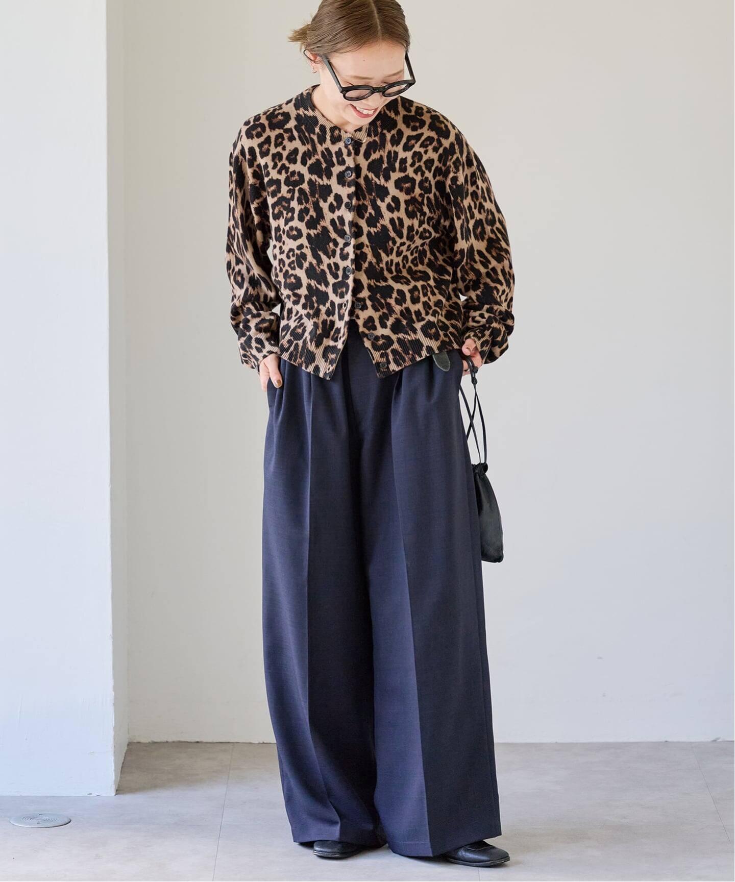 新品OUTDOOR PRODUCTSレオパード プリントクルーネックカーディガン 追加4 レオパード プリントクルーネックカーディガン（カーディガン