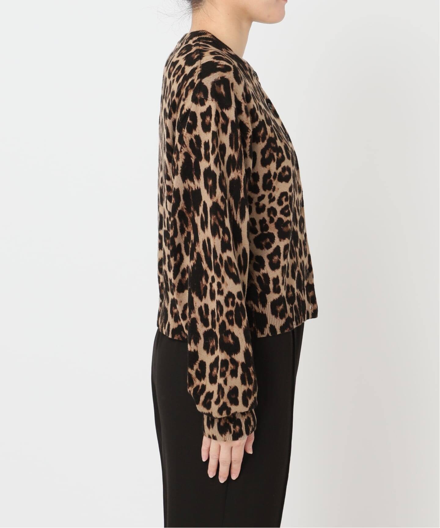 OUTDOOR PRODUCTS レオパード クルーネックカーデ今季新品 追加2 レオパード プリントクルーネックカーディガン（カーディガン
